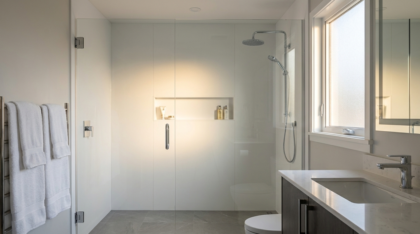 Cultured marble vanity top with integrated sink and faucet, contrasting with a solid surface countertop sample, highlighting differences for B2B buyers.