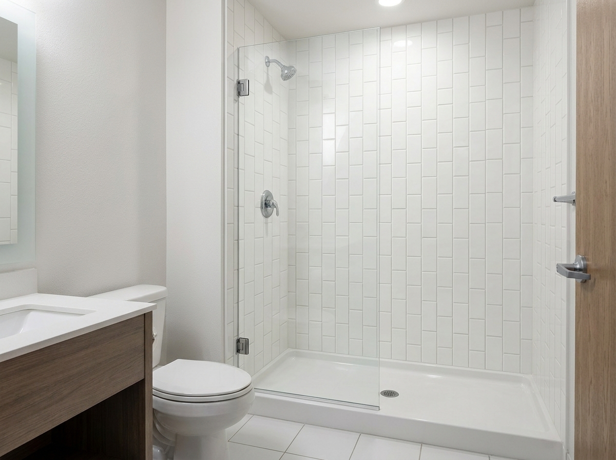 Cultured marble shower panels for hotel renovation. B2B cost breakdown and ROI for hospitality procurement.