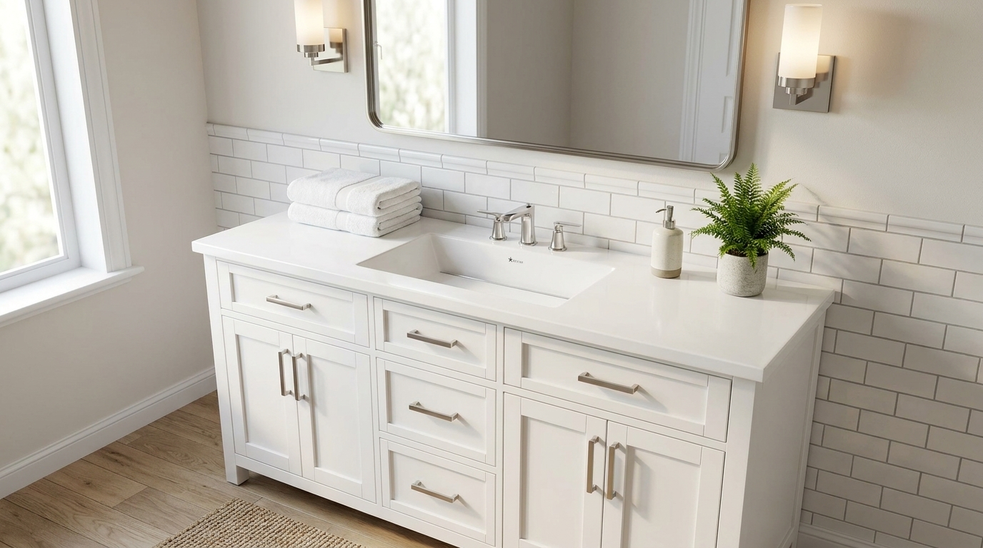 ARSTAR cultured marble vanity tops for wholesale B2B commercial bathrooms. Durable, cost-efficient hotel renovation.