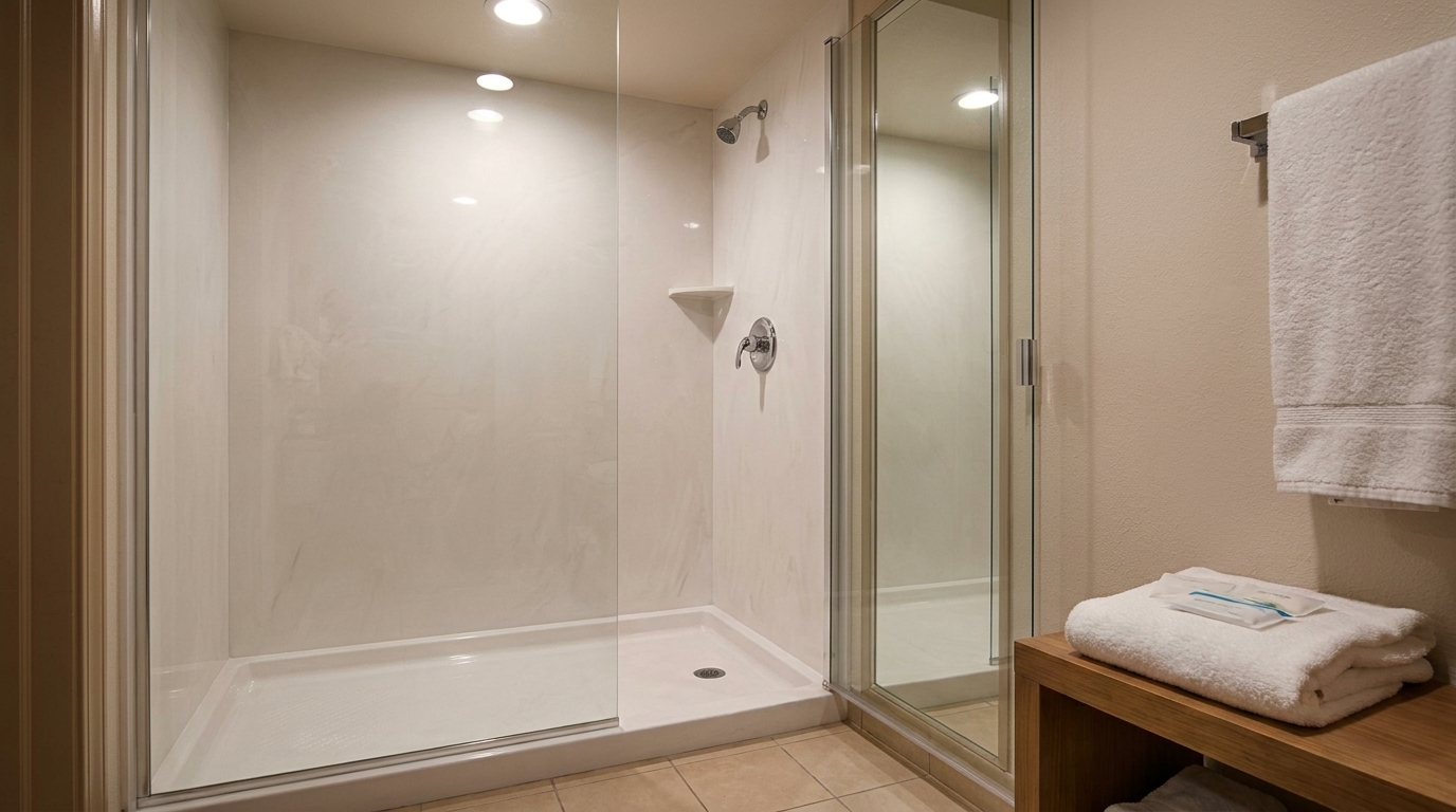 B2B: Cultured marble shower pans for multifamily & hotel projects. Reduce labor, speed renovation.