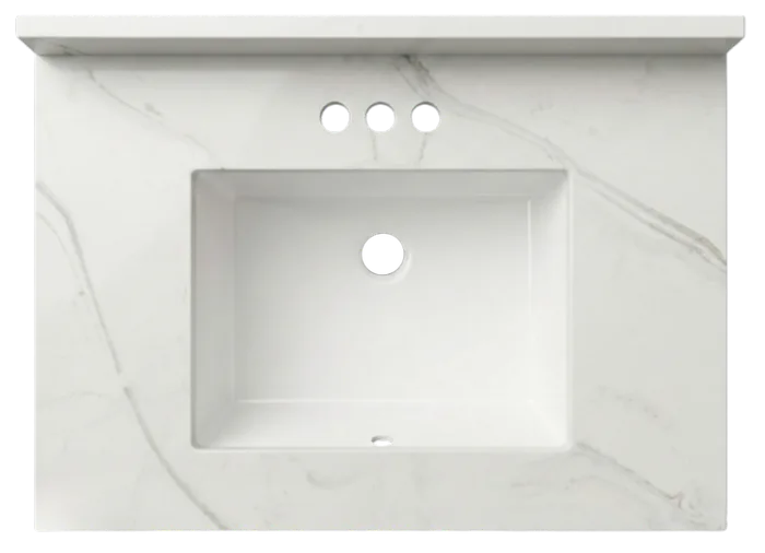ARSTAR Charlotte cultured marble vanity top — 22 inch depth, true undermount, Wave Rectangular and Camila bowl styles