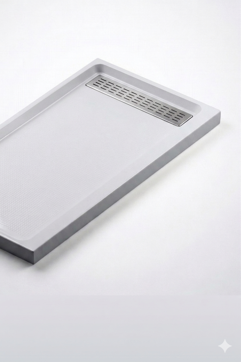 ARSTAR cultured marble shower pan with linear trench drain