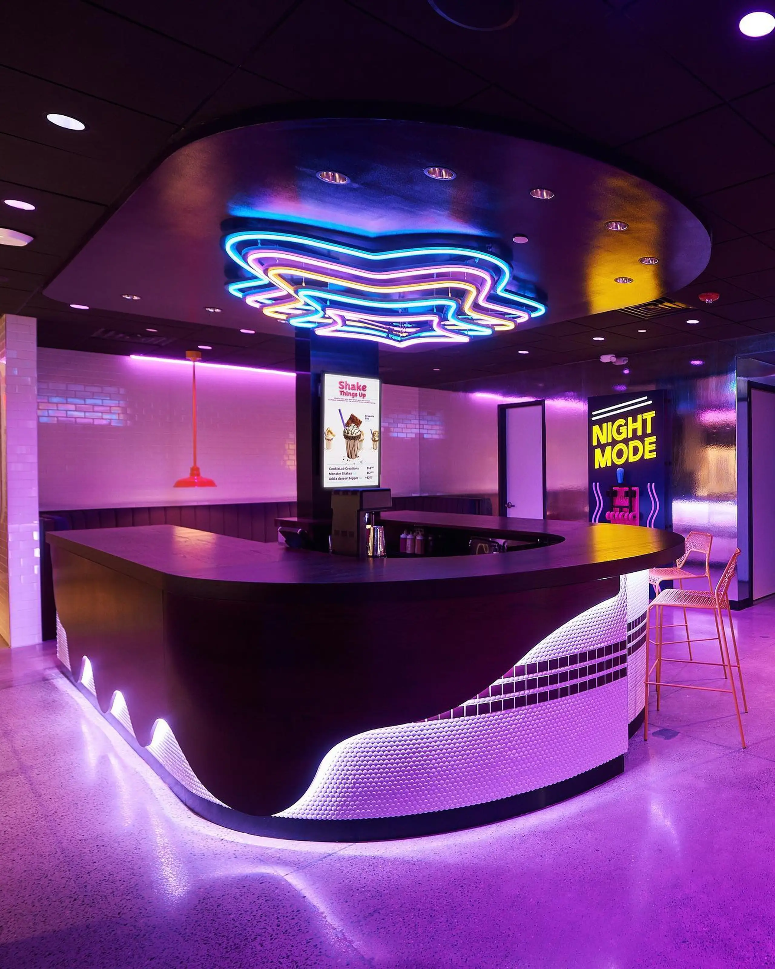 Cookie lab counter with neon lights