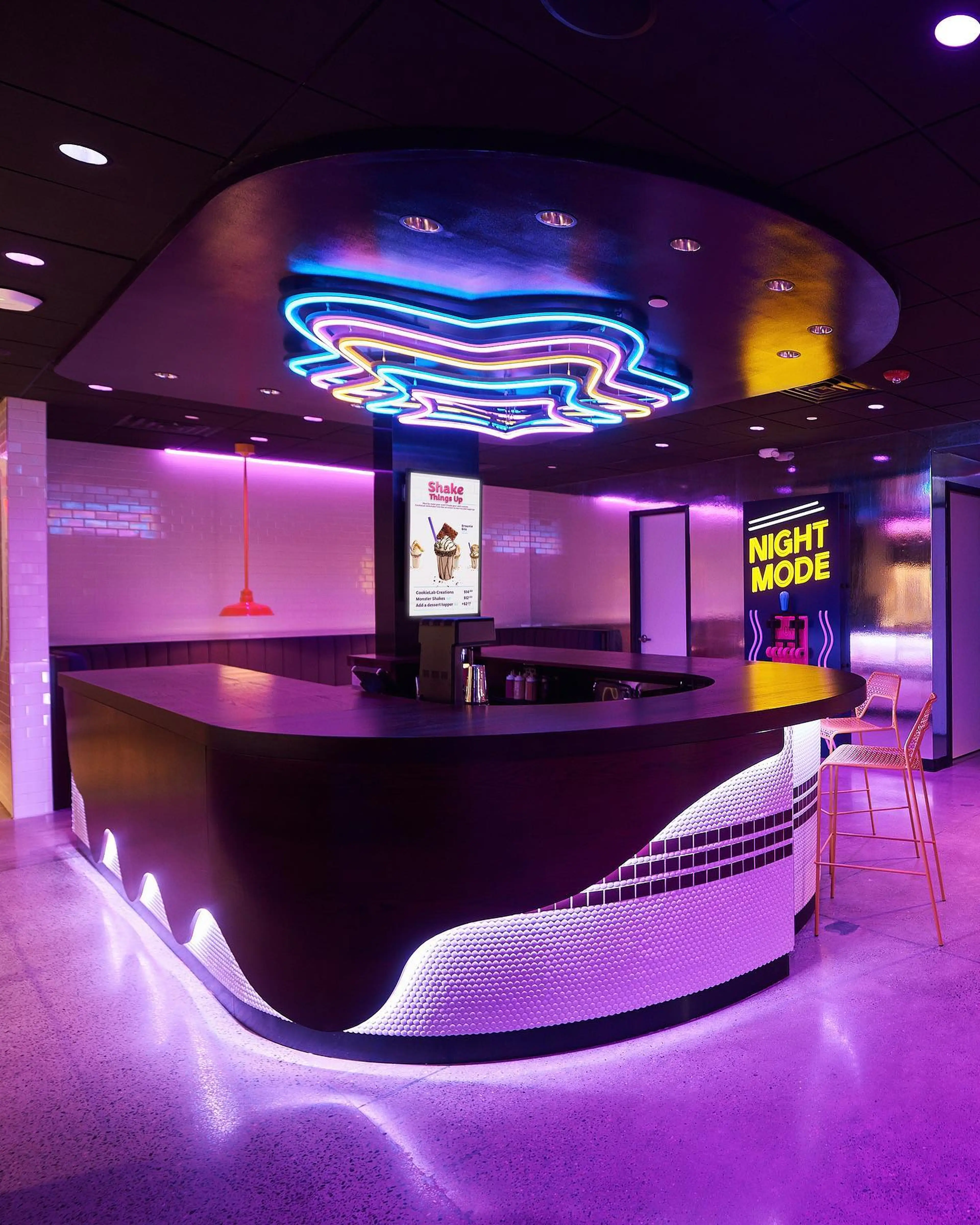Cookie lab counter with neon lights