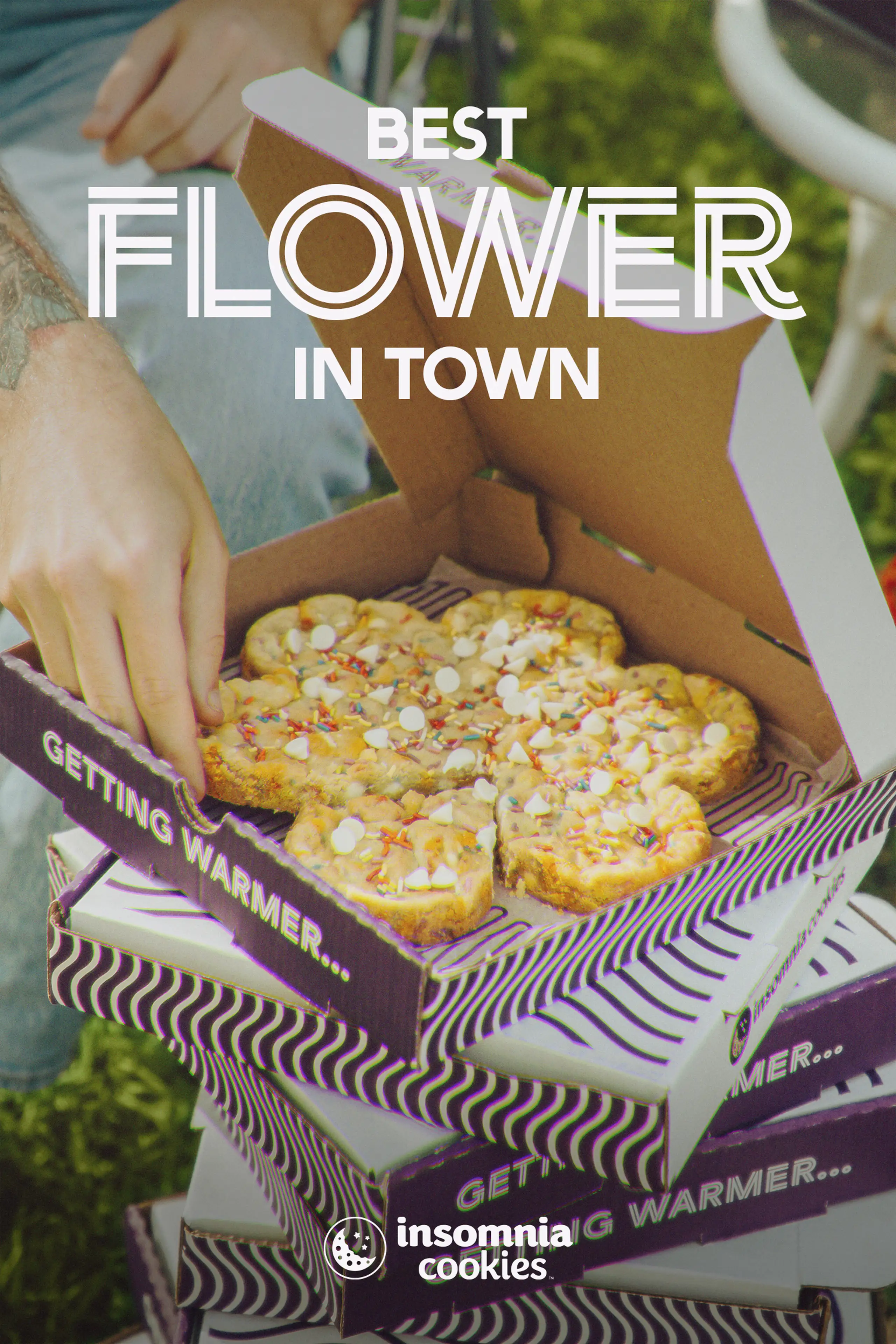 Limited edition insomnia cookie in the shape of a flower