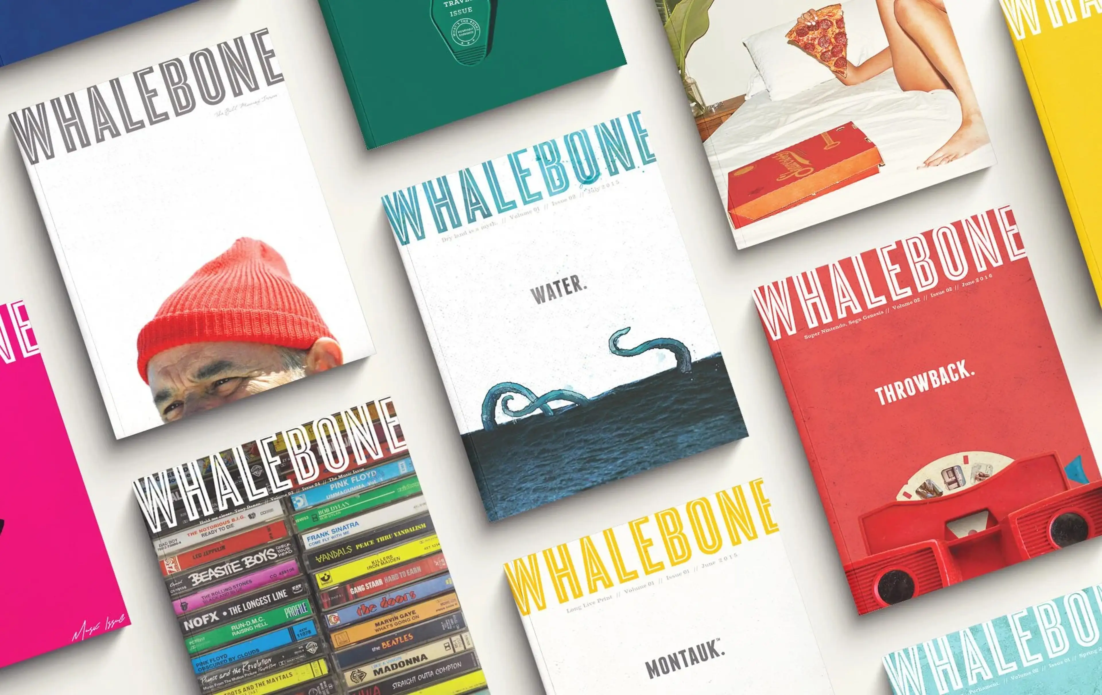 Whalebone Magazine covers staggered across a white background