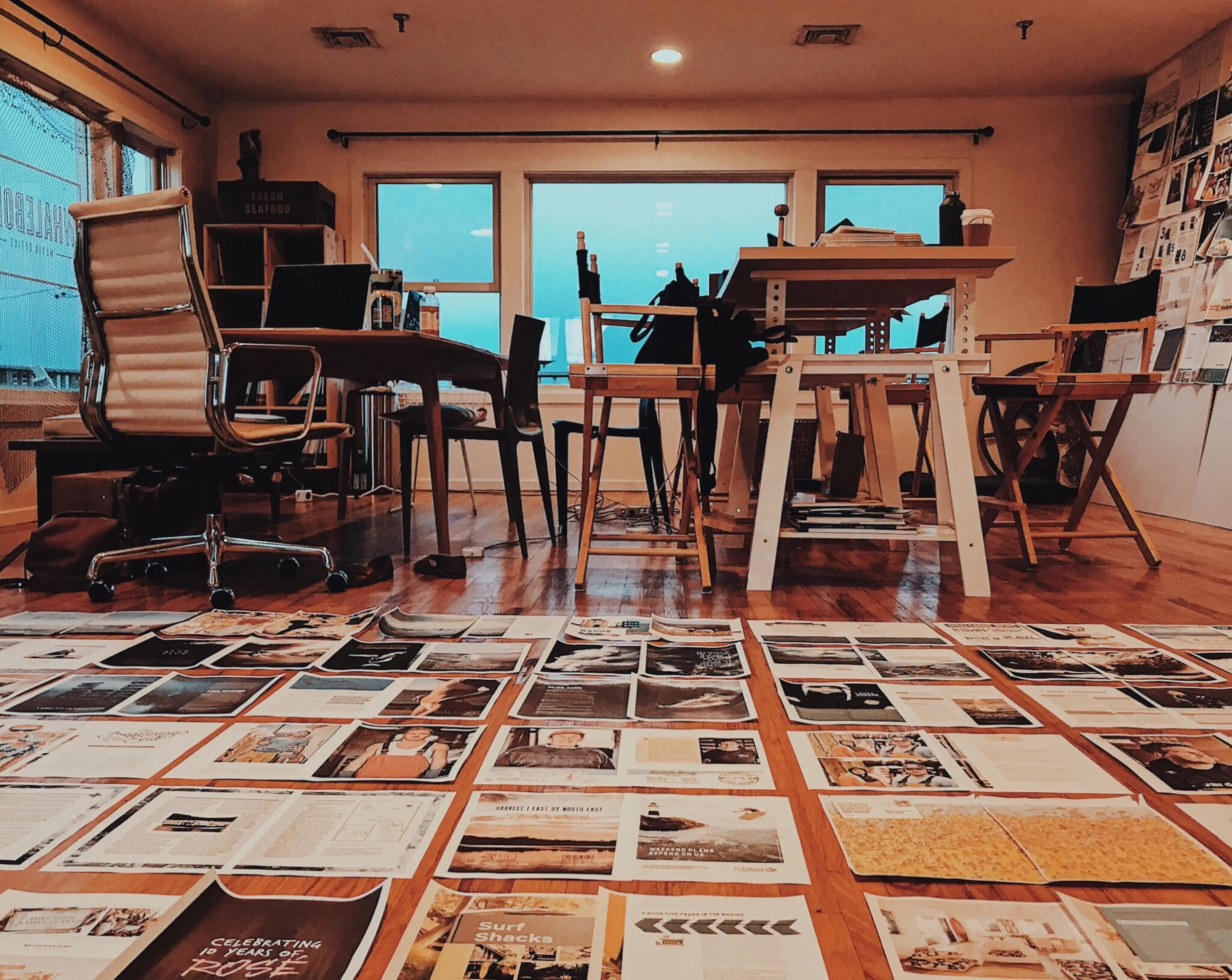 Whalebone pages laid out on the floor