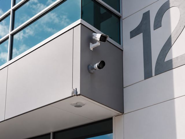 CCTV cameras mounted on the corner of the SHC building