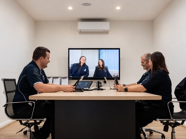 Video conference in progress in an SHC meeting room