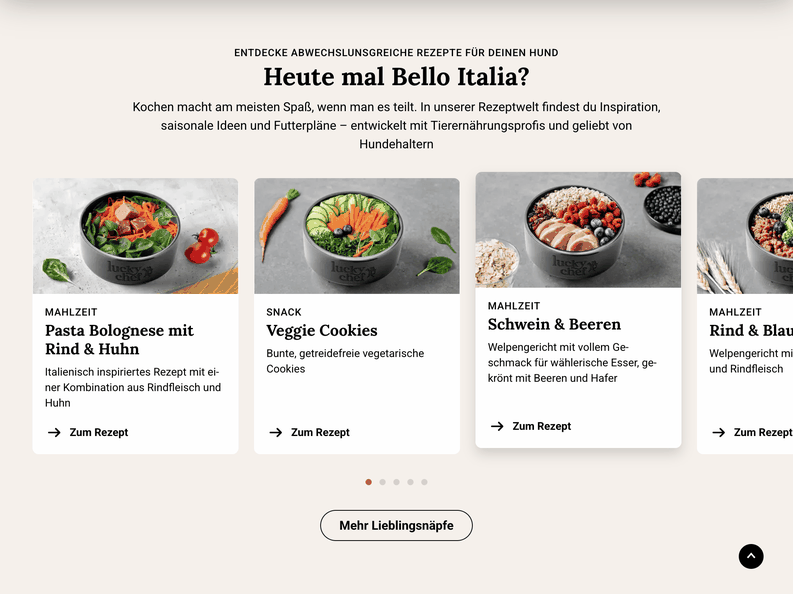 LuckyChef homepage recipes teaser section