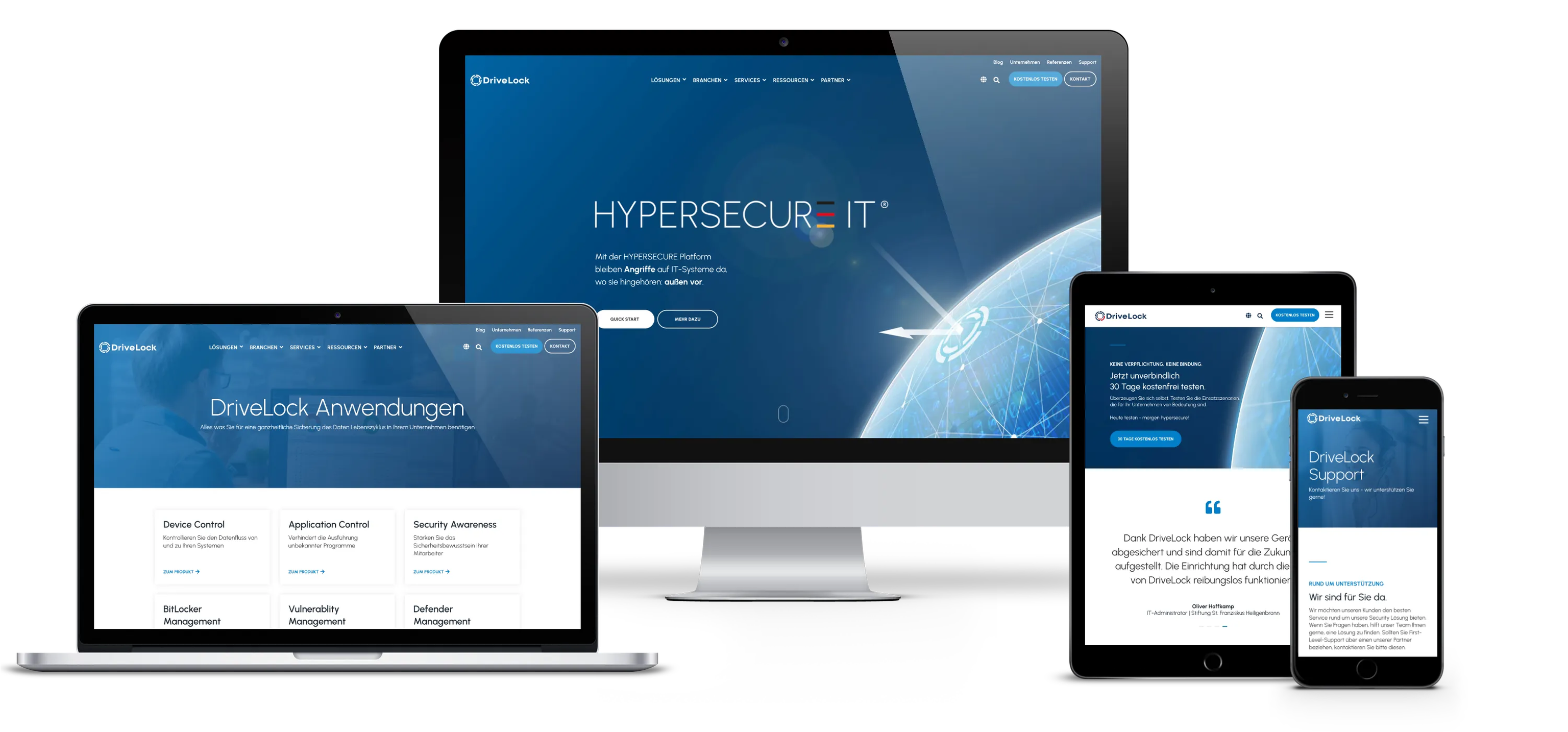 Responsive website design for DriveLock shown on desktop, laptop, tablet, and mobile devices