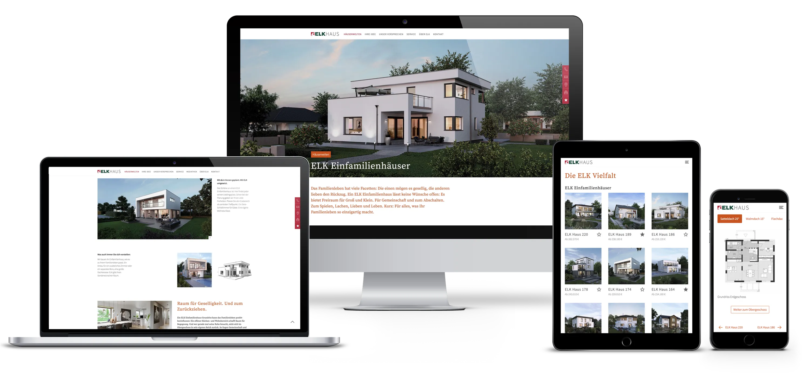 ELK Haus responsive website design shown on desktop, laptop, tablet, and mobile devices