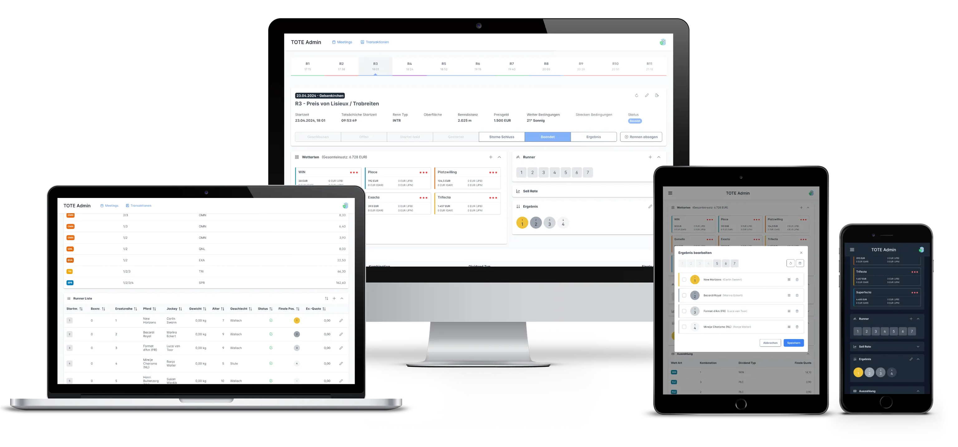 Responsive TOTE Admin webapp design for IaS shown on desktop, laptop, tablet, and mobile devices