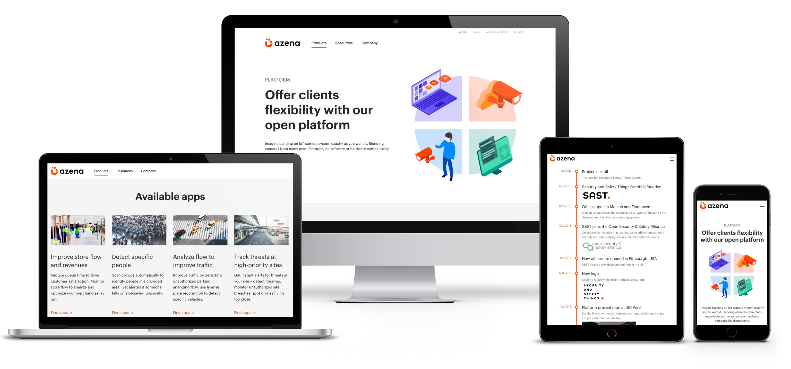 Responsive website design for Azena shown on desktop, laptop, tablet, and mobile devices
