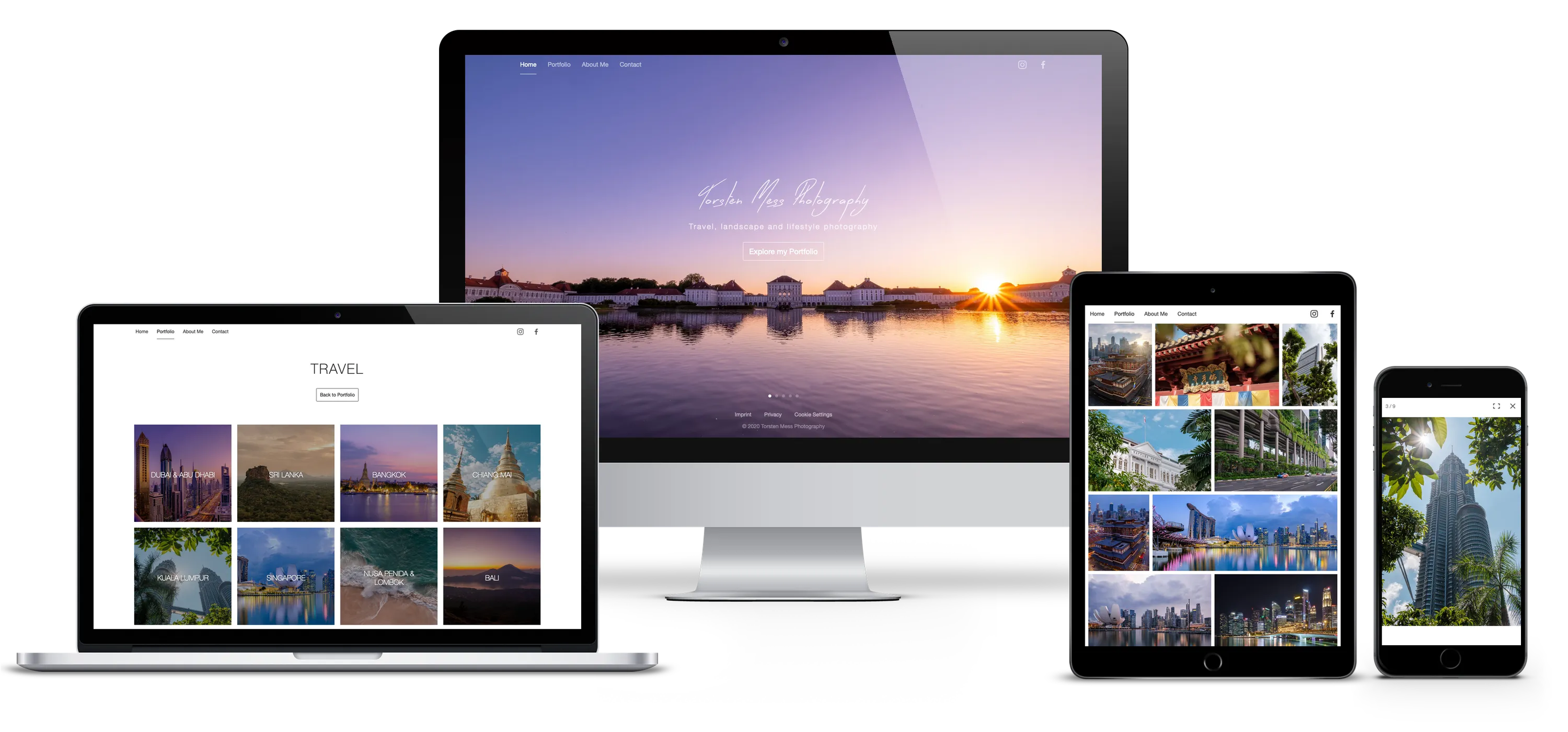Responsive website design for Torsten Mess Photography shown on desktop, laptop, tablet, and mobile devices