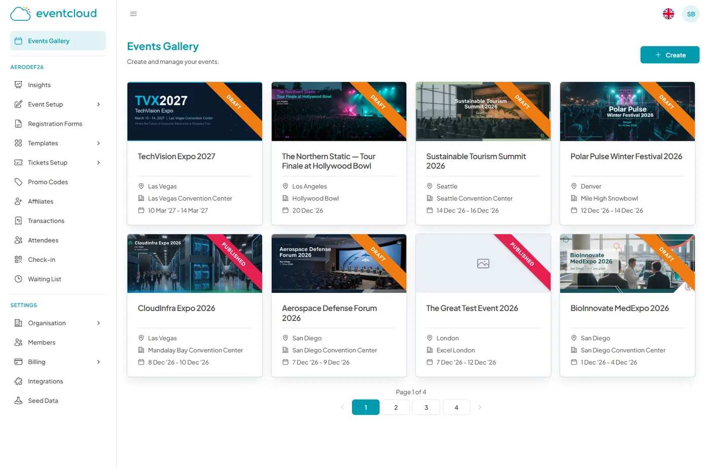 eventcloud events gallery showing multiple managed events