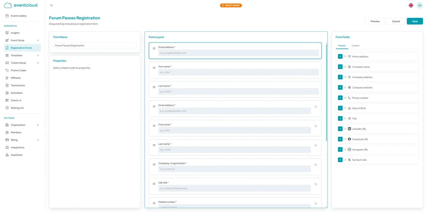 eventcloud drag-and-drop registration form builder