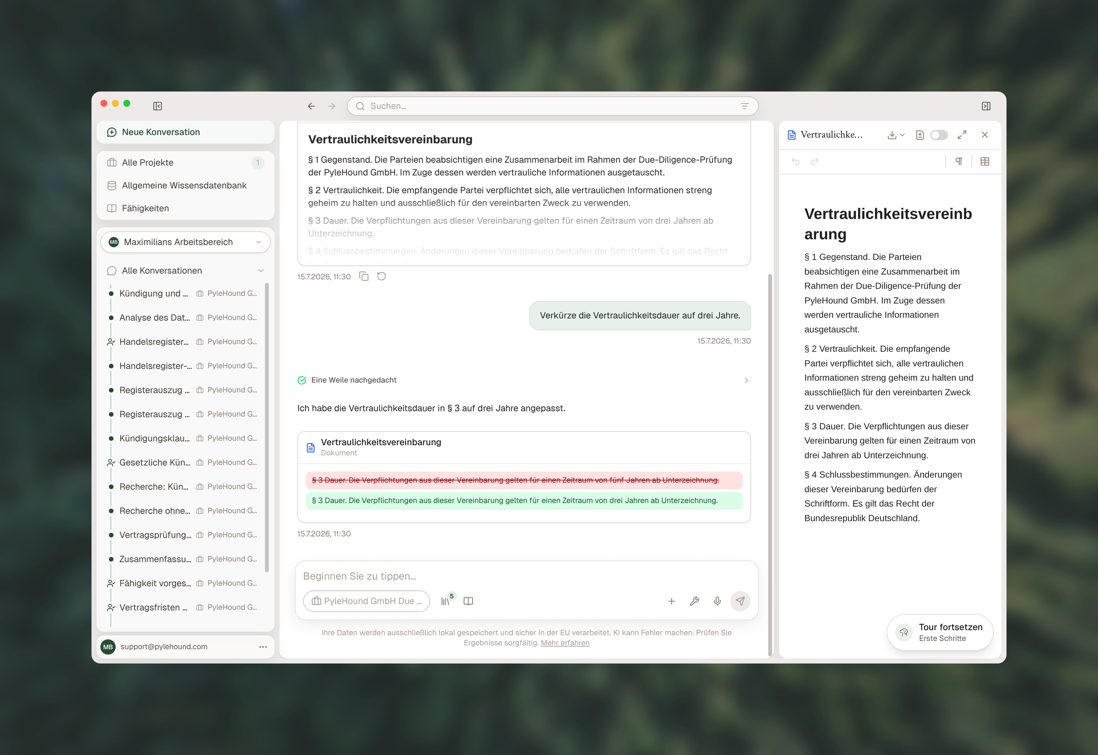 Geöffnetes Dokument neben dem Chat
