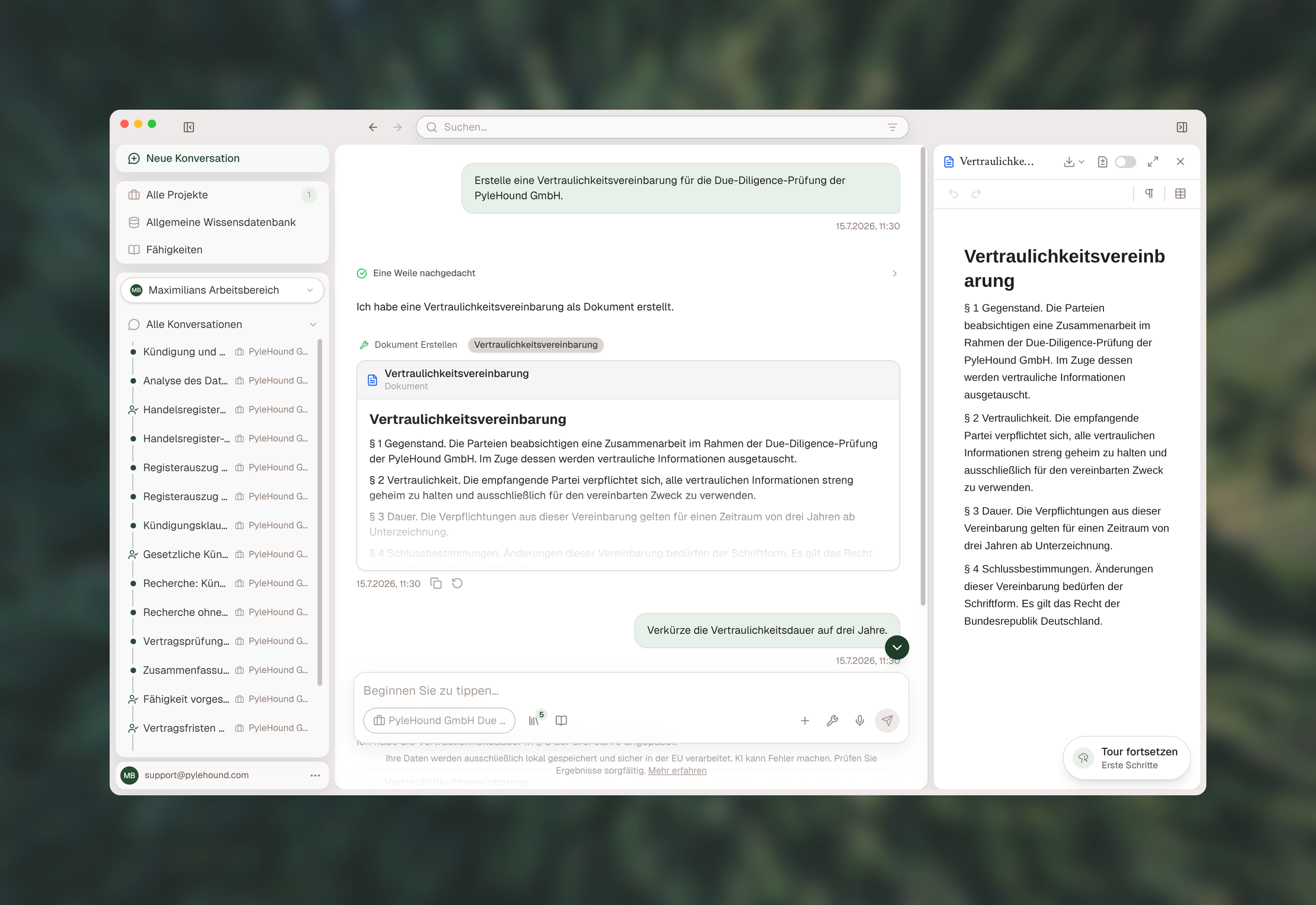 Schritt „Dokument erstellen“ im Chat