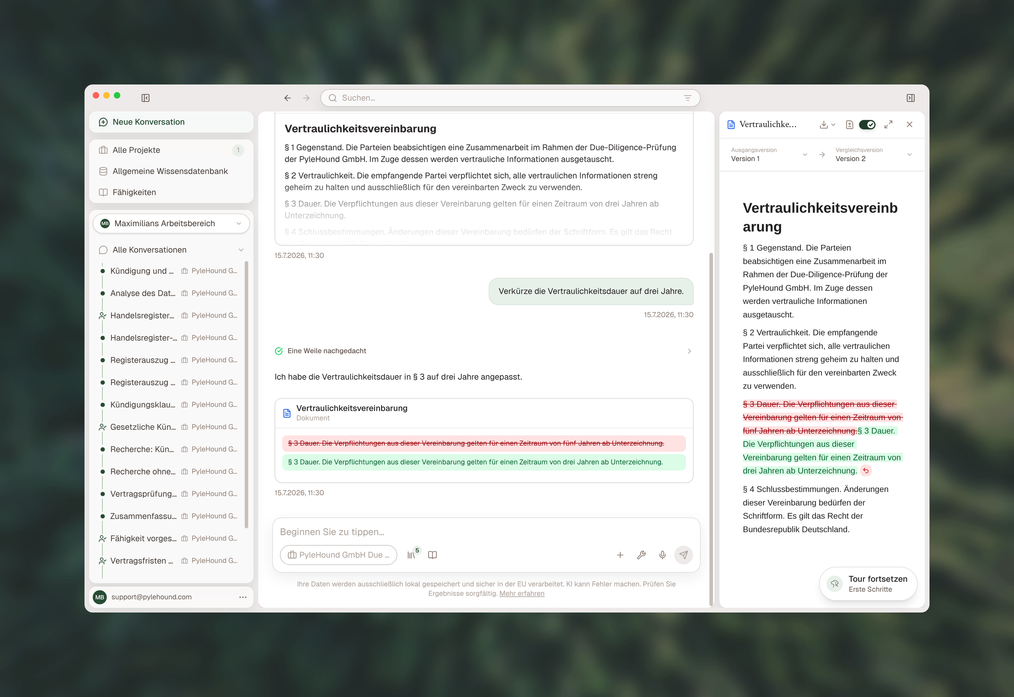 Vergleich zweier Versionen mit Rücksetz-Pfeil