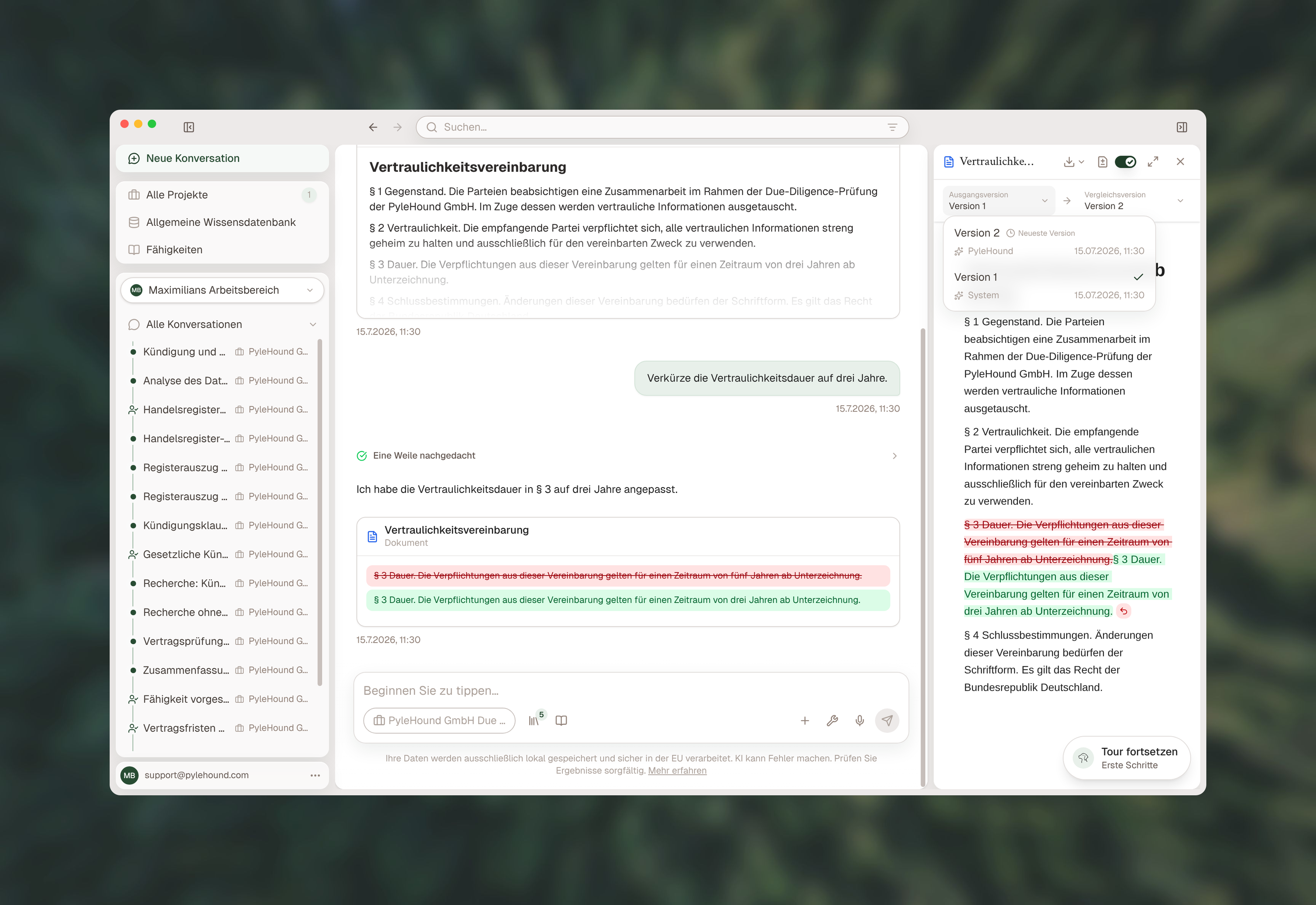 Versionsauswahl mit Autor und Zeitpunkt