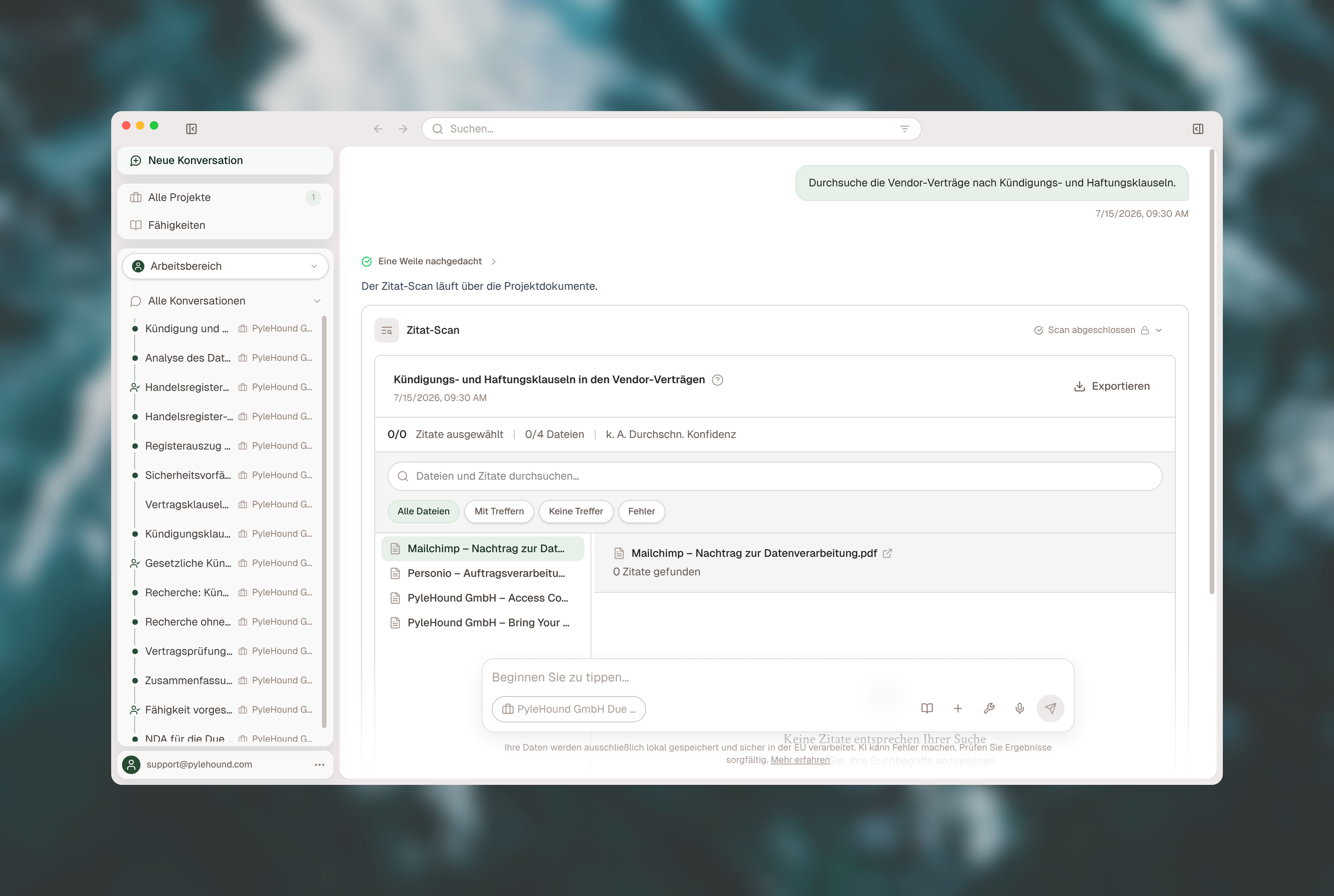 Suchauftrag an das Projektwissen