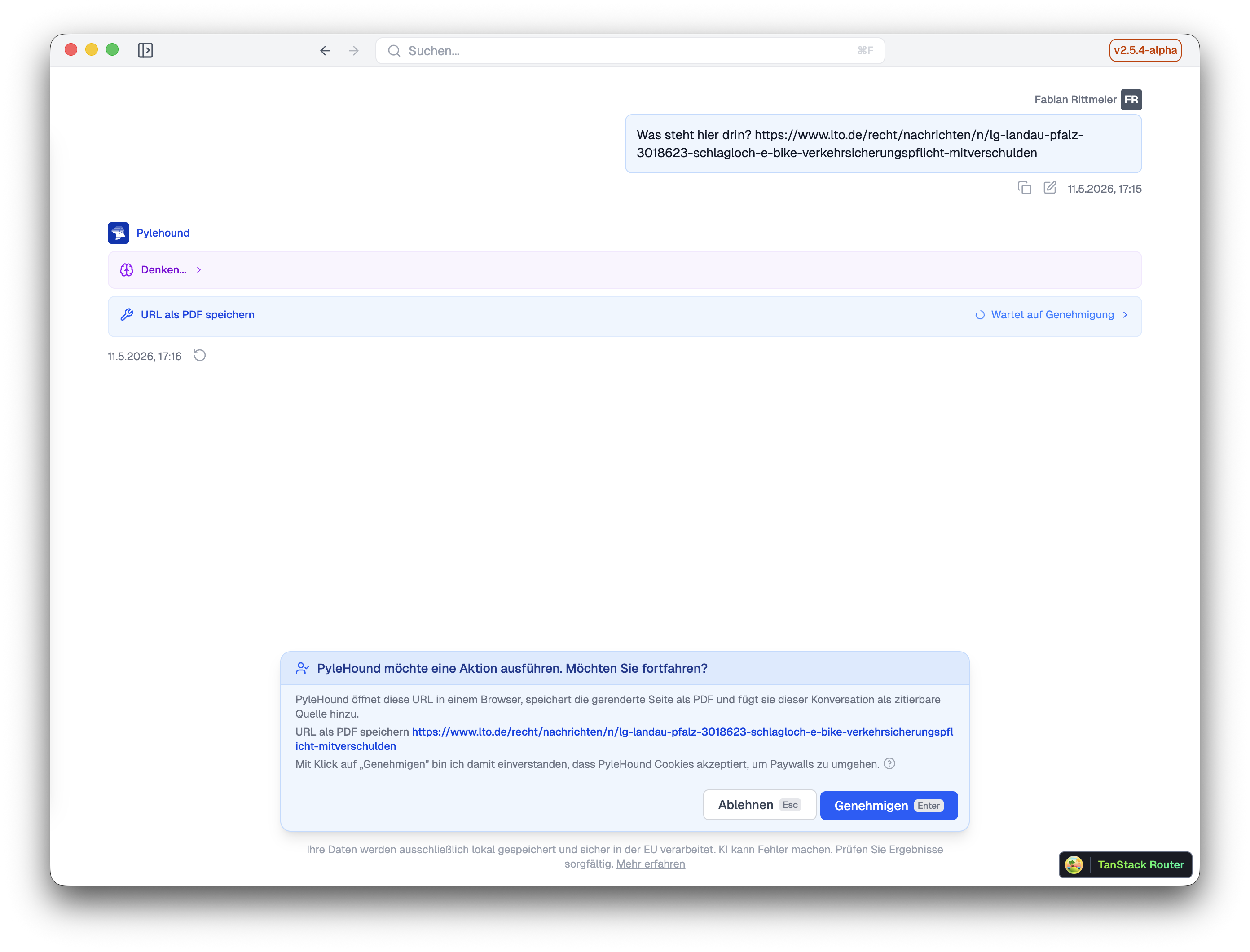 Tool-Freigabe per Banner in der Konversation