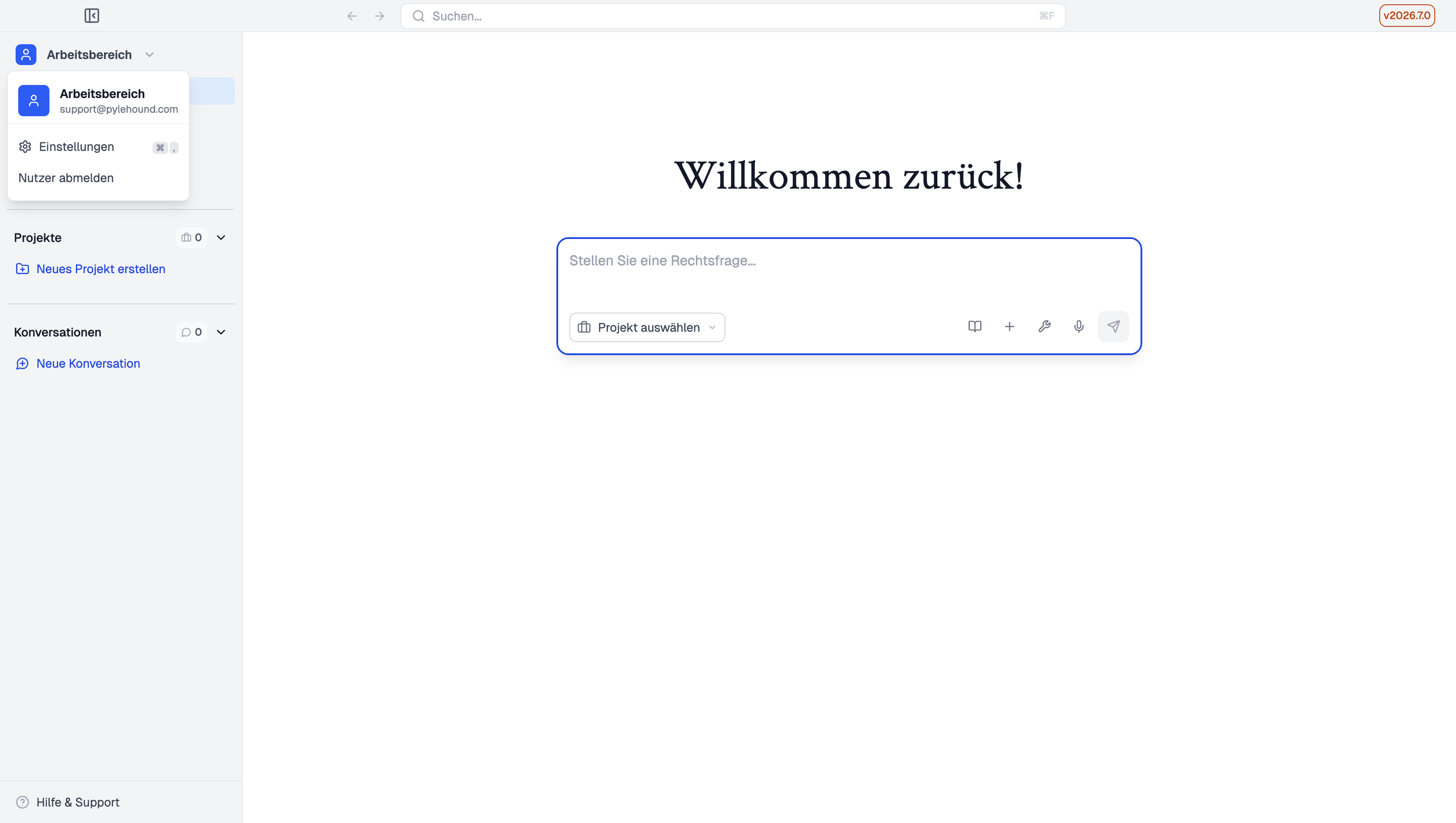 Arbeitsbereich-Menü mit Abmelden-Eintrag