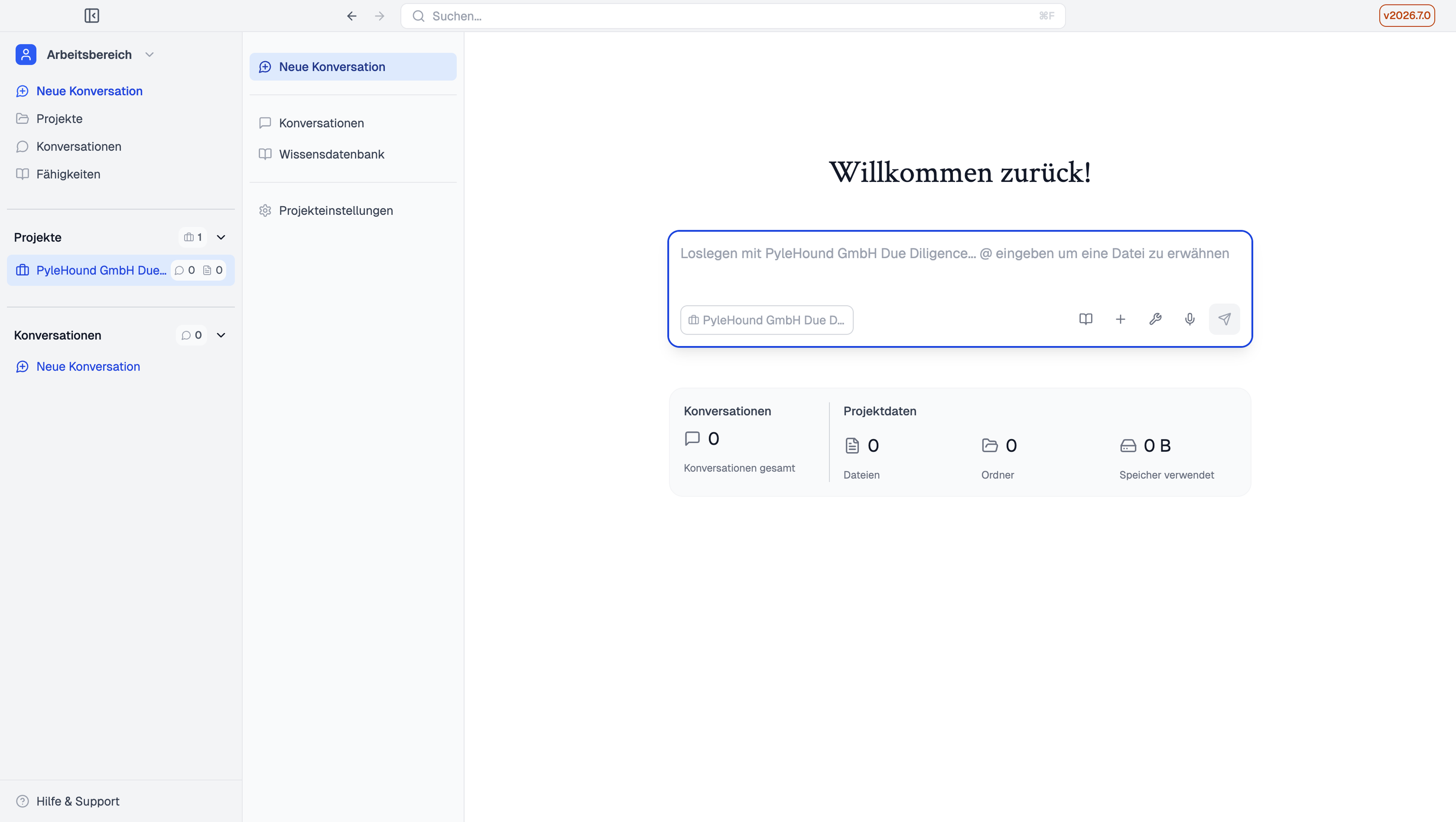 Leere Projektansicht nach dem Anlegen