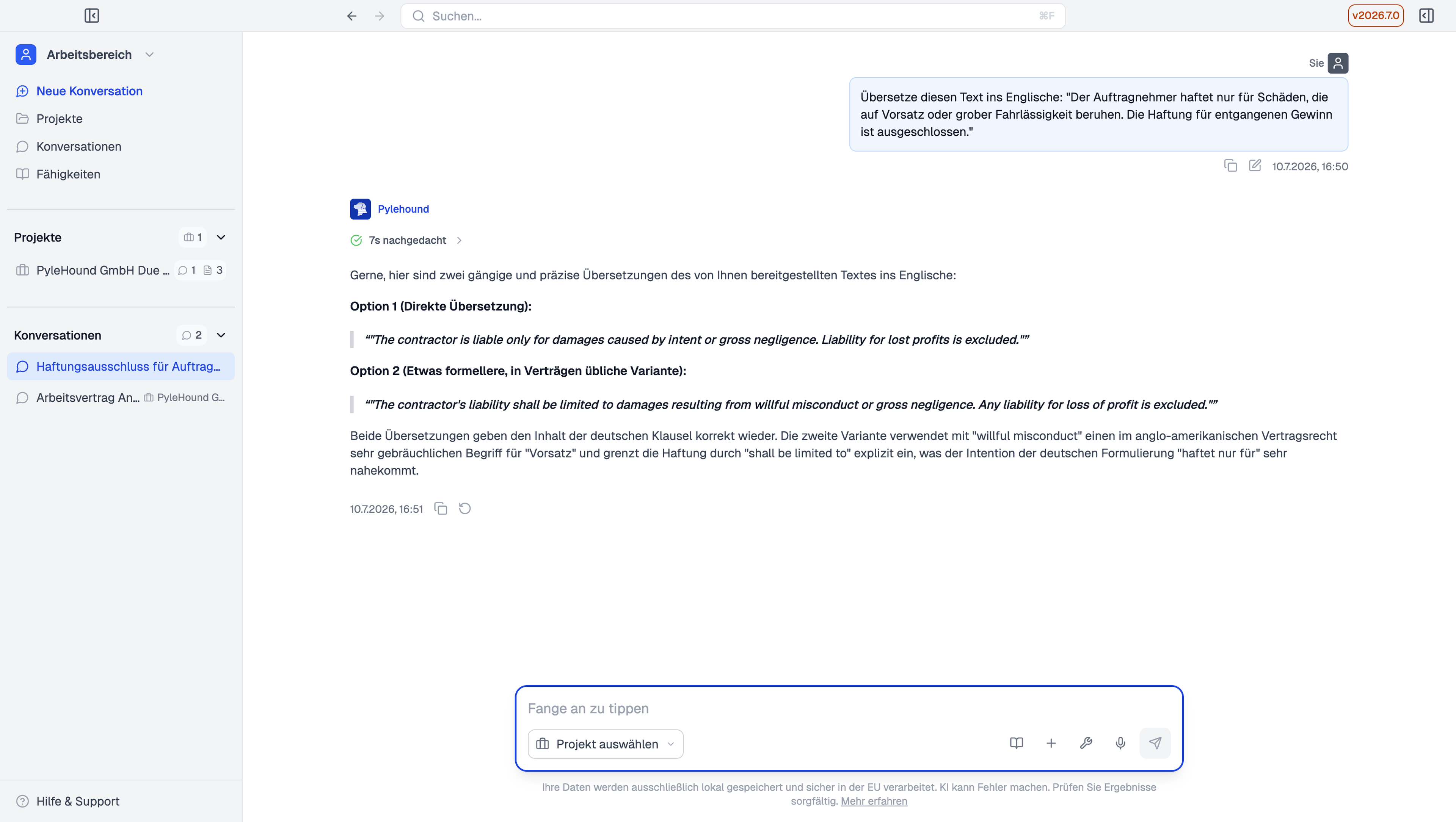 Übersetzung eines Vertragstextes mit zwei Varianten