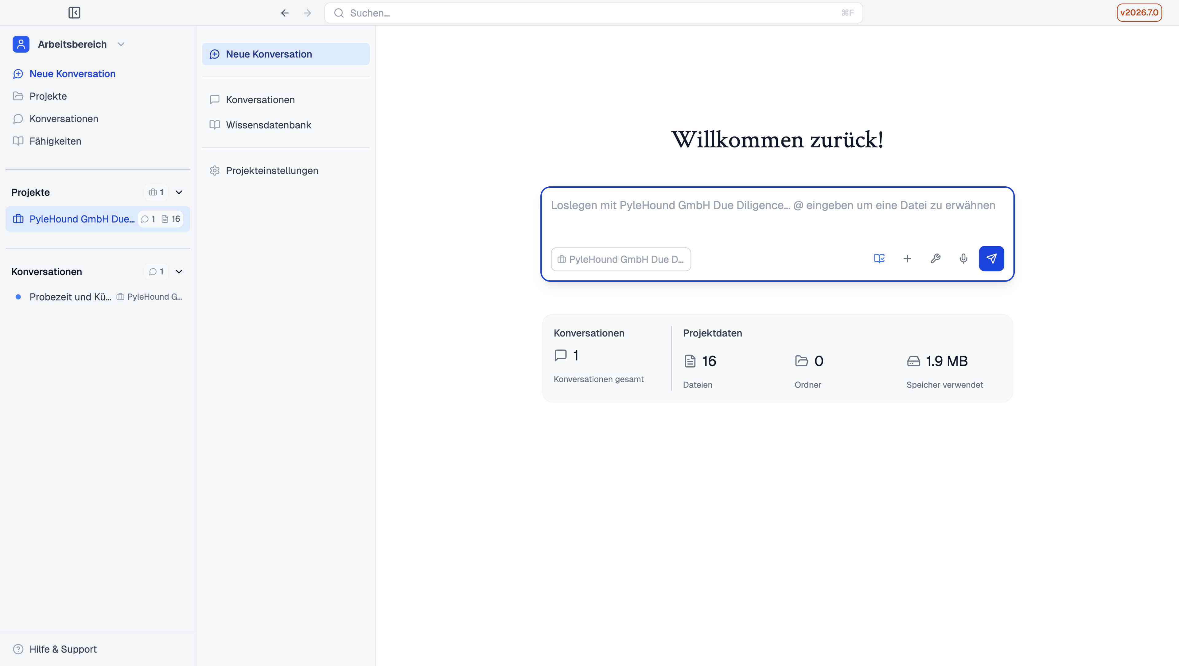 Projektansicht mit verknüpfter Fähigkeit