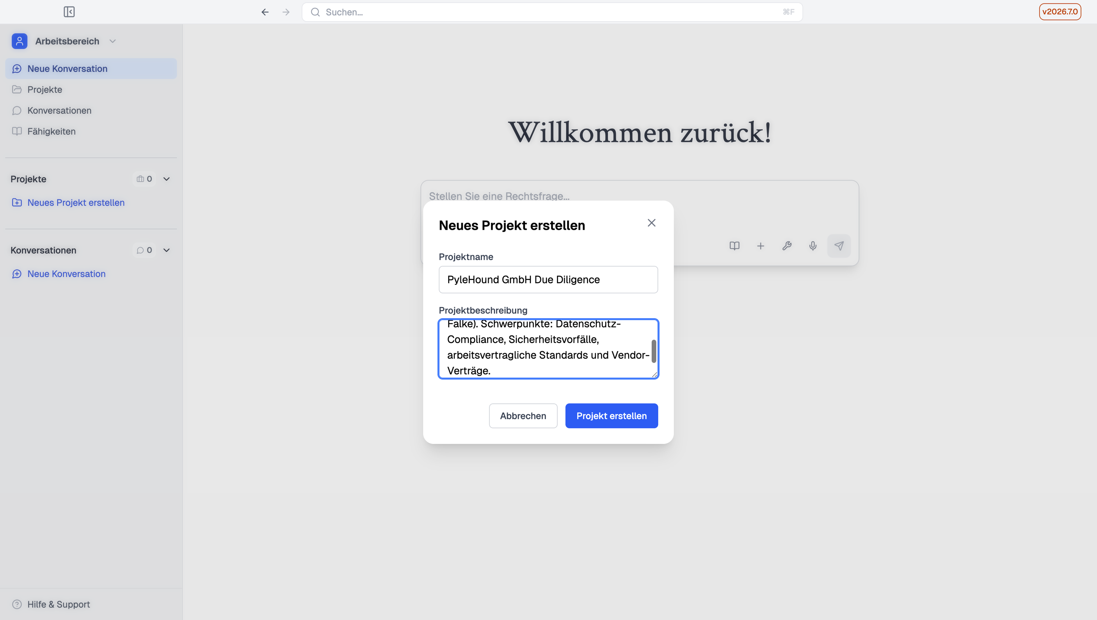 Dialog „Neues Projekt erstellen“