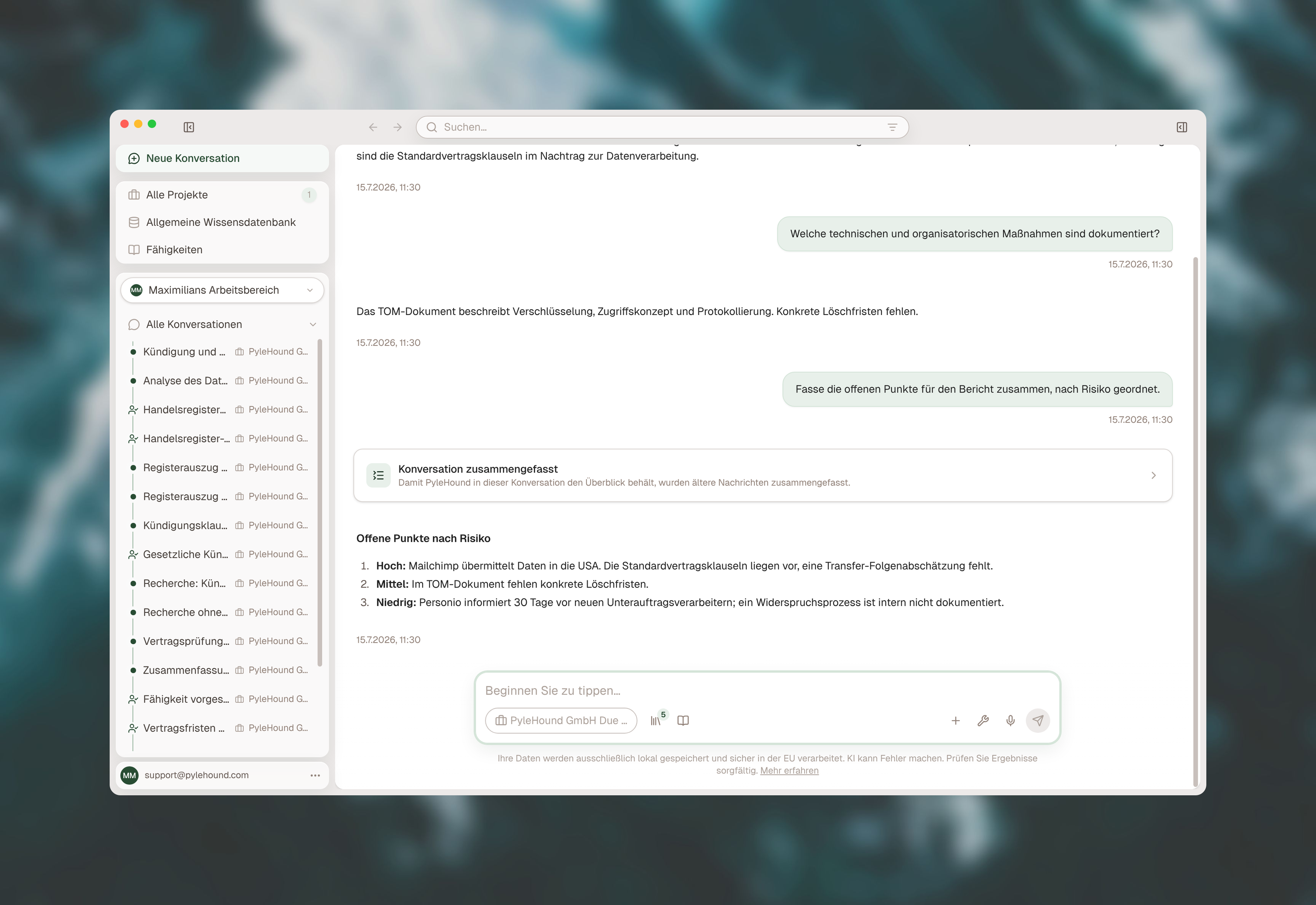 Lange Unterhaltungen in PyleHound automatisch zusammenfassen