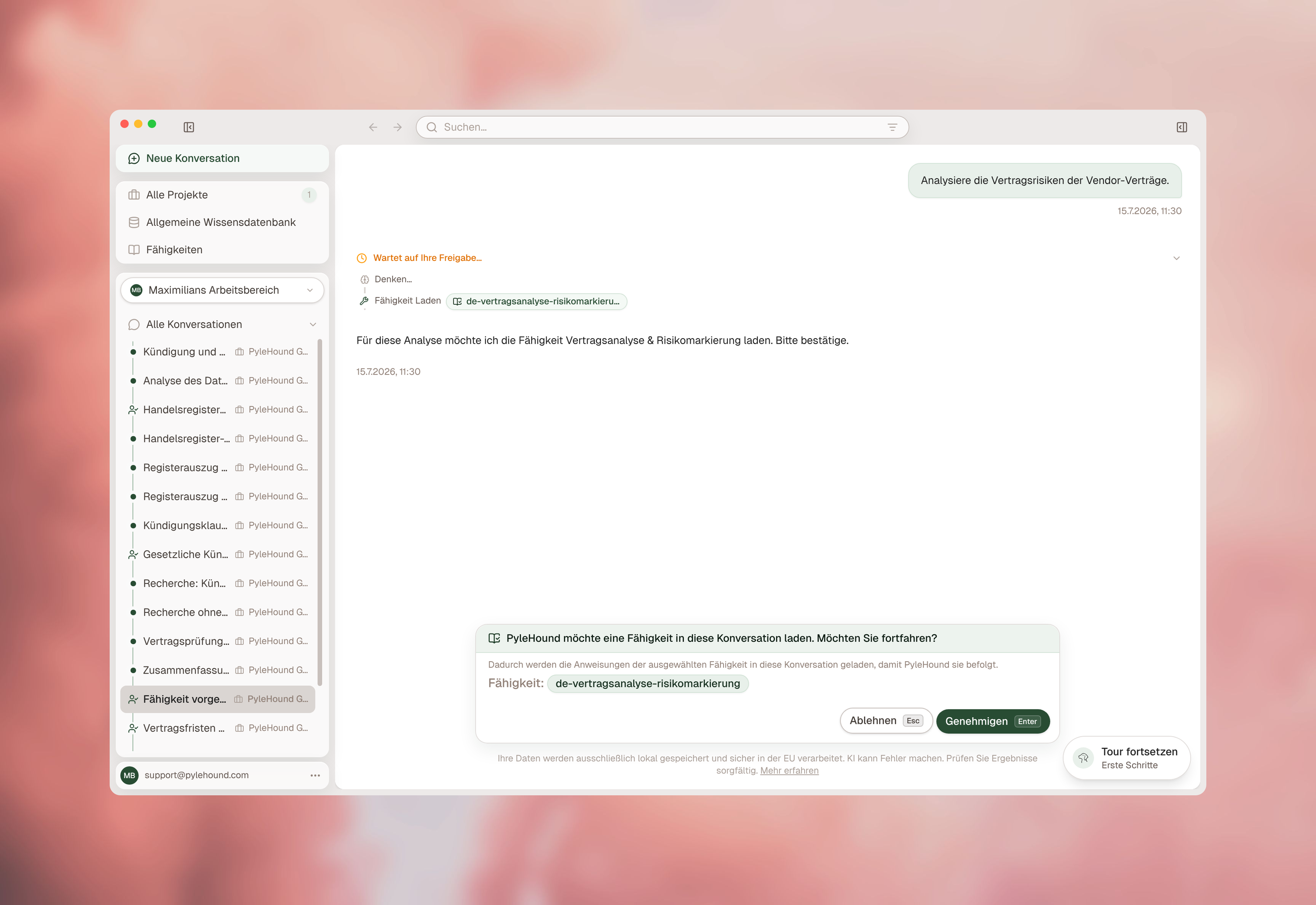 Genehmigungsbanner für einen Fähigkeiten-Vorschlag