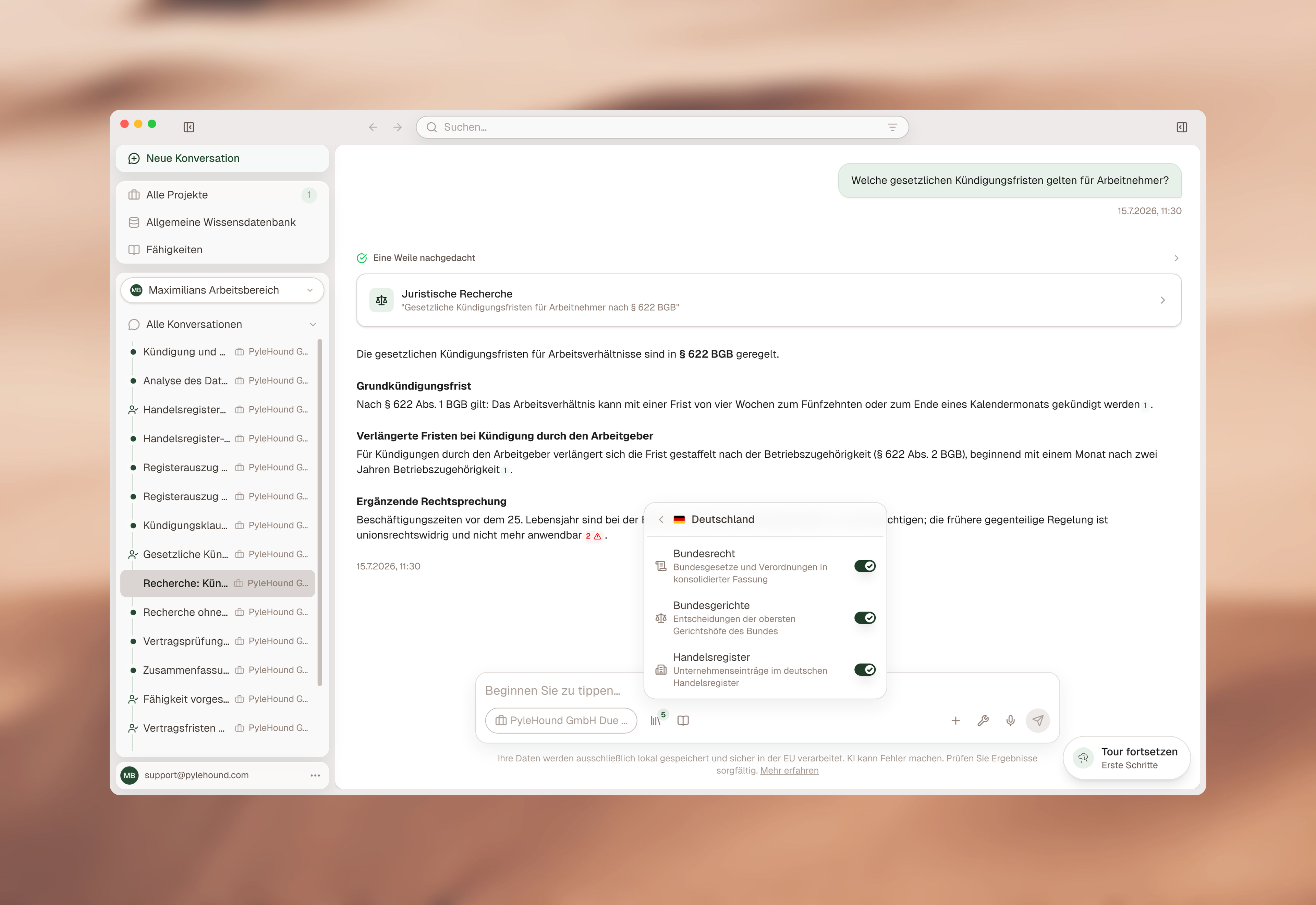 Deutsche Rechtsquellen einzeln schaltbar