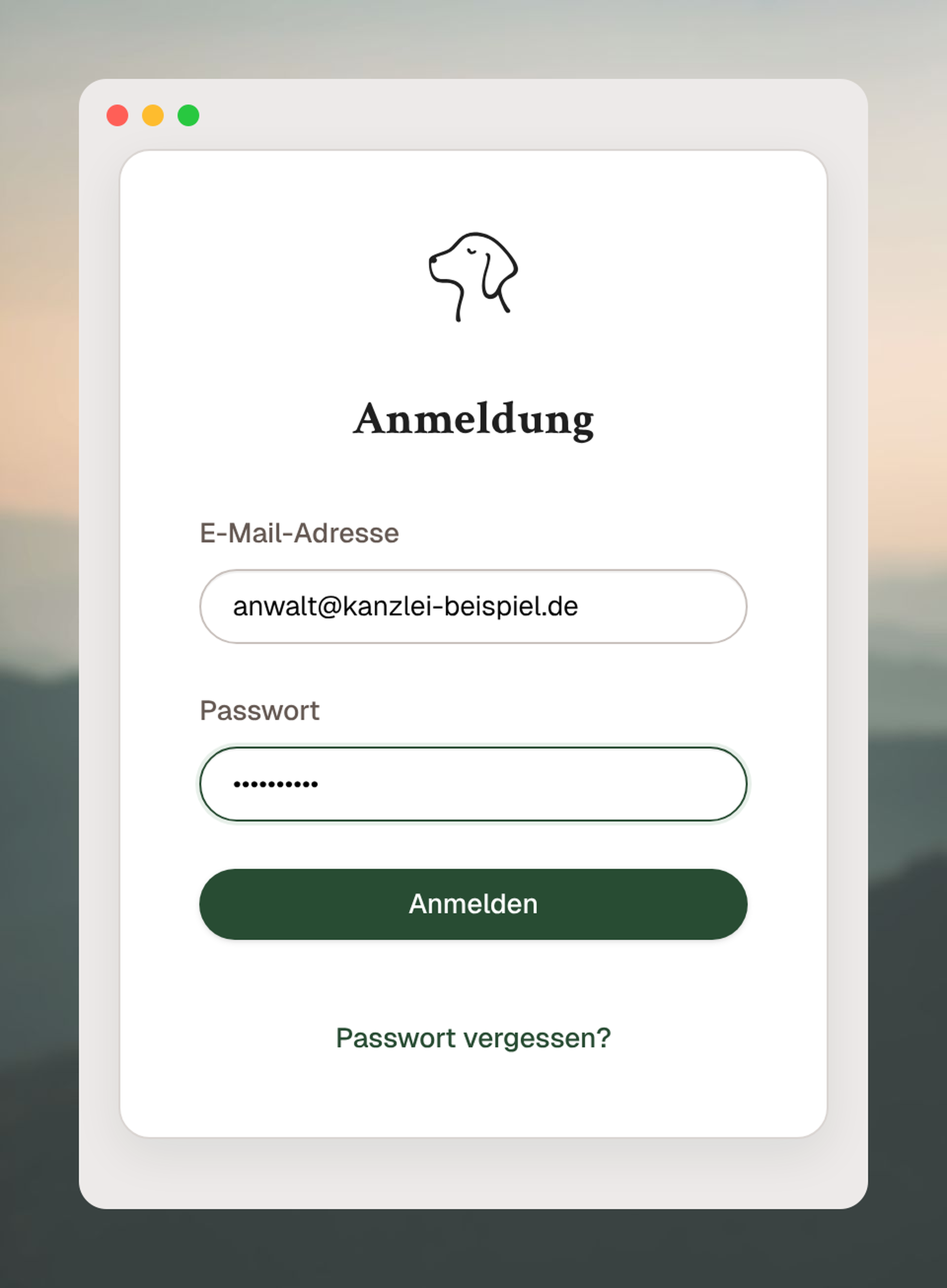 Ausgefülltes Anmeldeformular