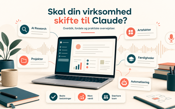 Abstrakt Claude kursus grafik med AI værktøjer, beslutningskort og HverdagsAI farver