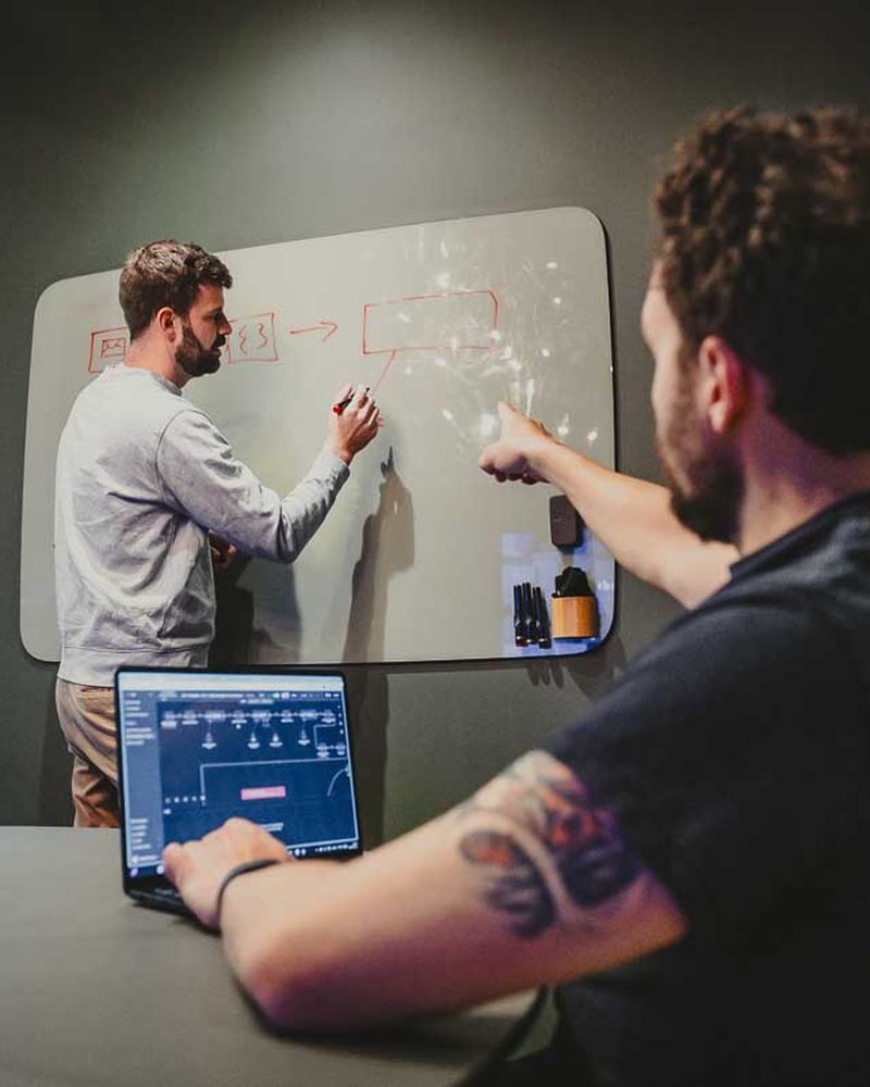 Whiteboard med proceskortlægning som afsæt for AI agenter og automatisering i virksomheden