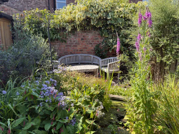 A tiny green oasis within the city walls of York.  Lots of plants for wildlife to enjoy without much maintenance.