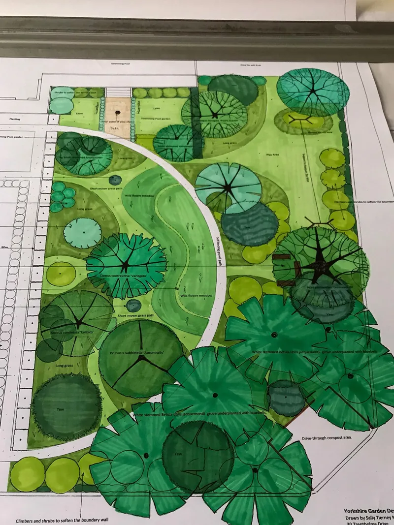 A stone terrace under construction in a Yorkshire garden