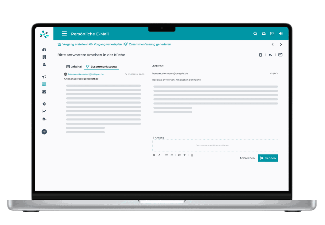Auf eine E-Mail in casavi antworten