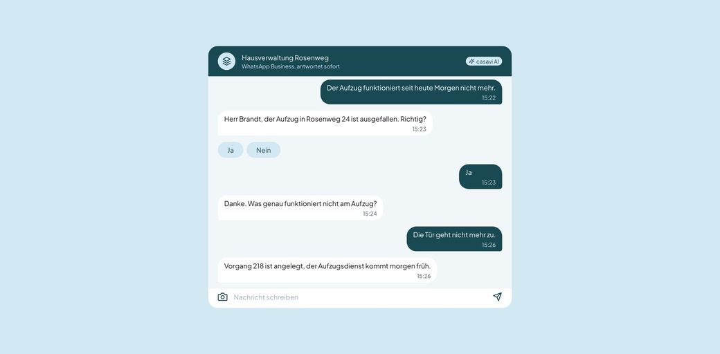 WhatsApp Chatfenster der Hausverwaltung im breiten Format