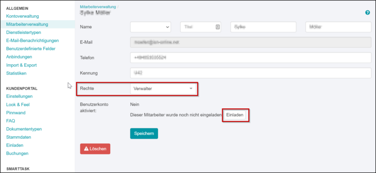 Mitarbeiter im Administrationsbereich zu casavi einladen