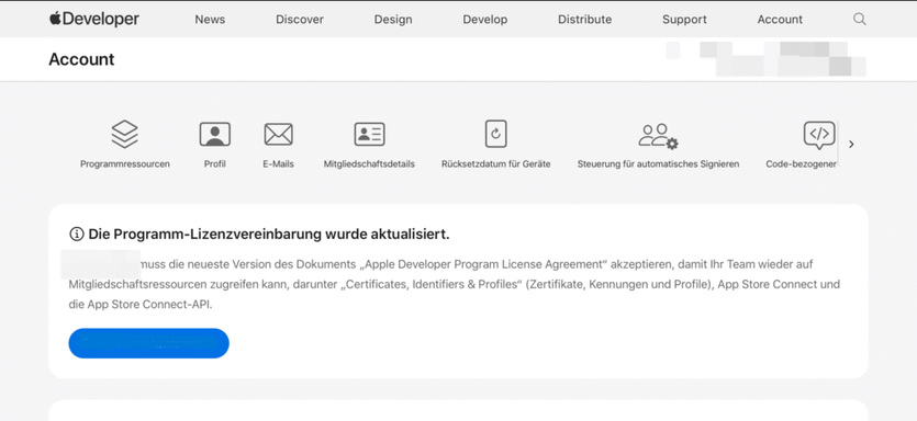 Hinweis auf eine neue Programm-Lizenzvereinbarung