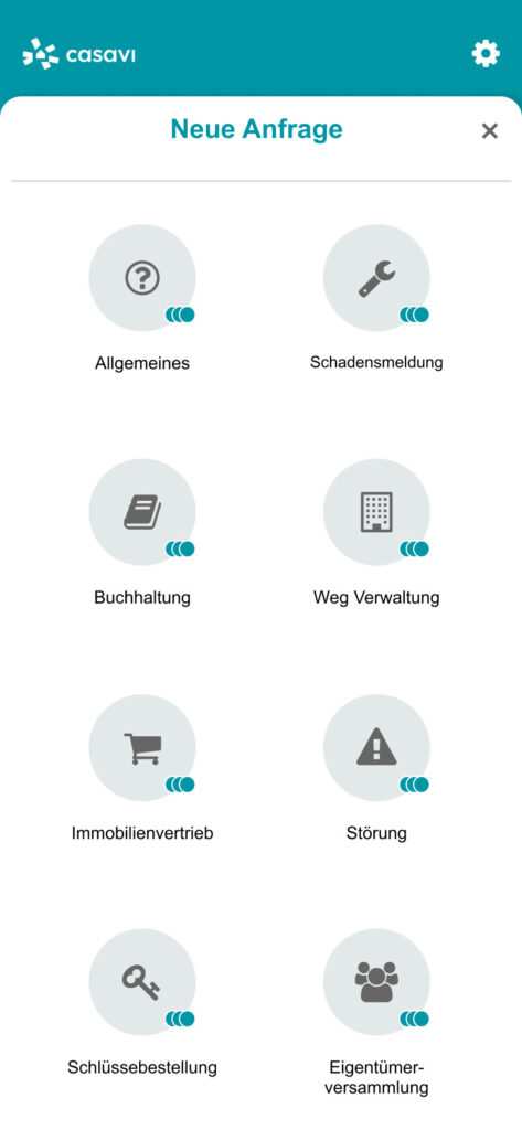Service Oberfläche der casavi App