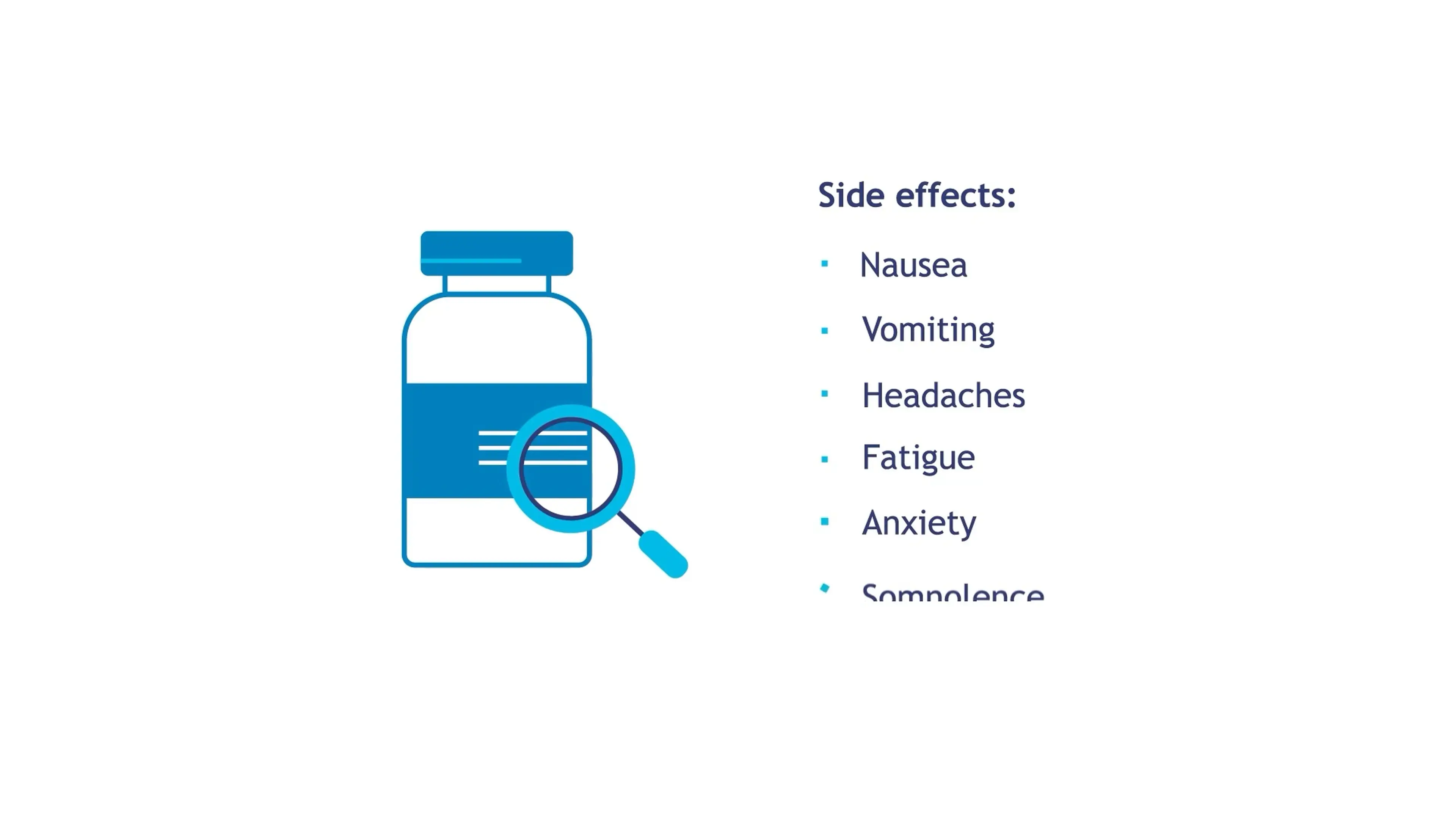 Simple icon-based side-effects list still, from an alcohol use disorder eLearning video for Hackensack Meridian Health