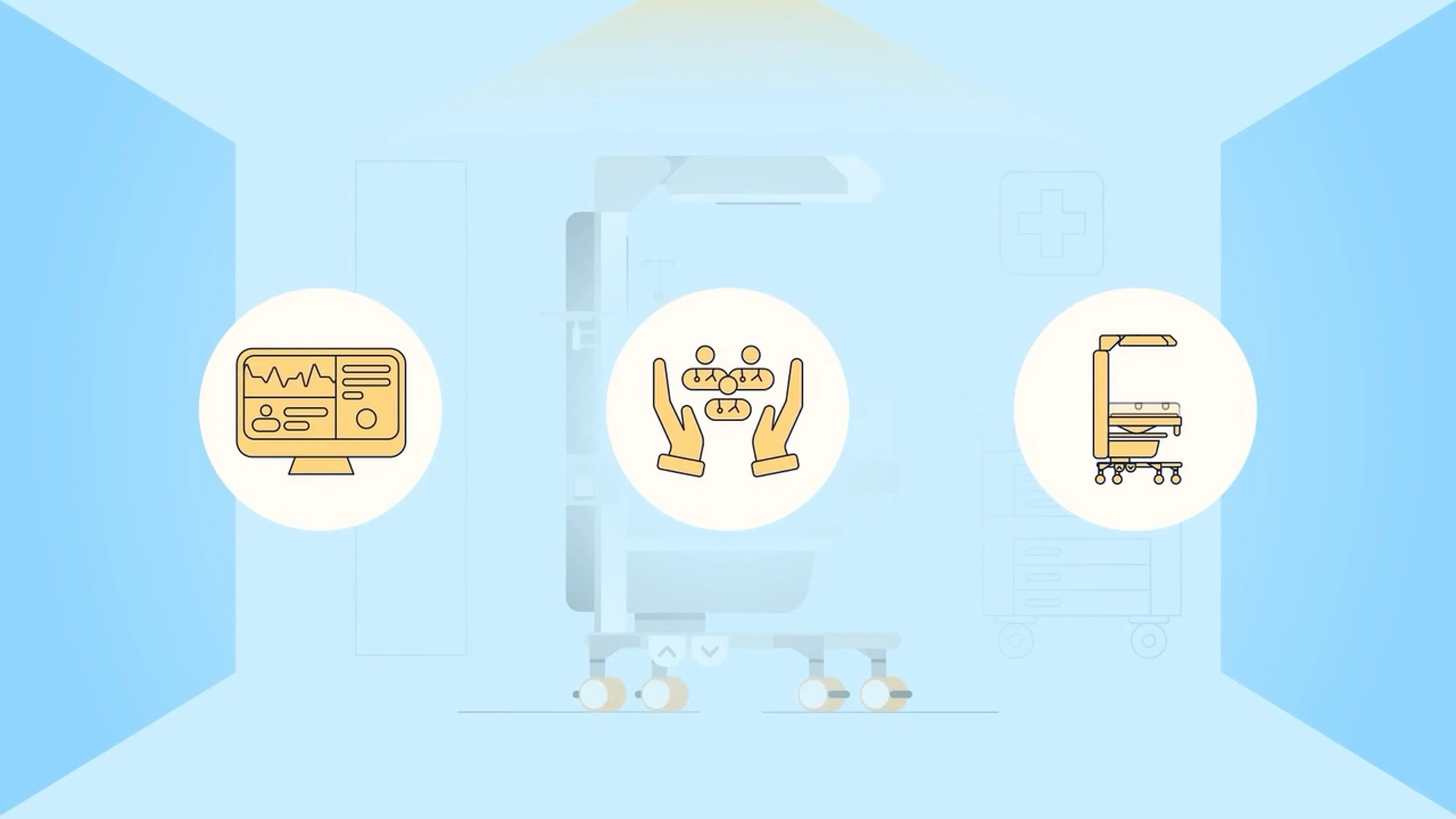 Simple icon-based graphics over a hospital device silhouette, from the ReAlta Life Sciences patient education video