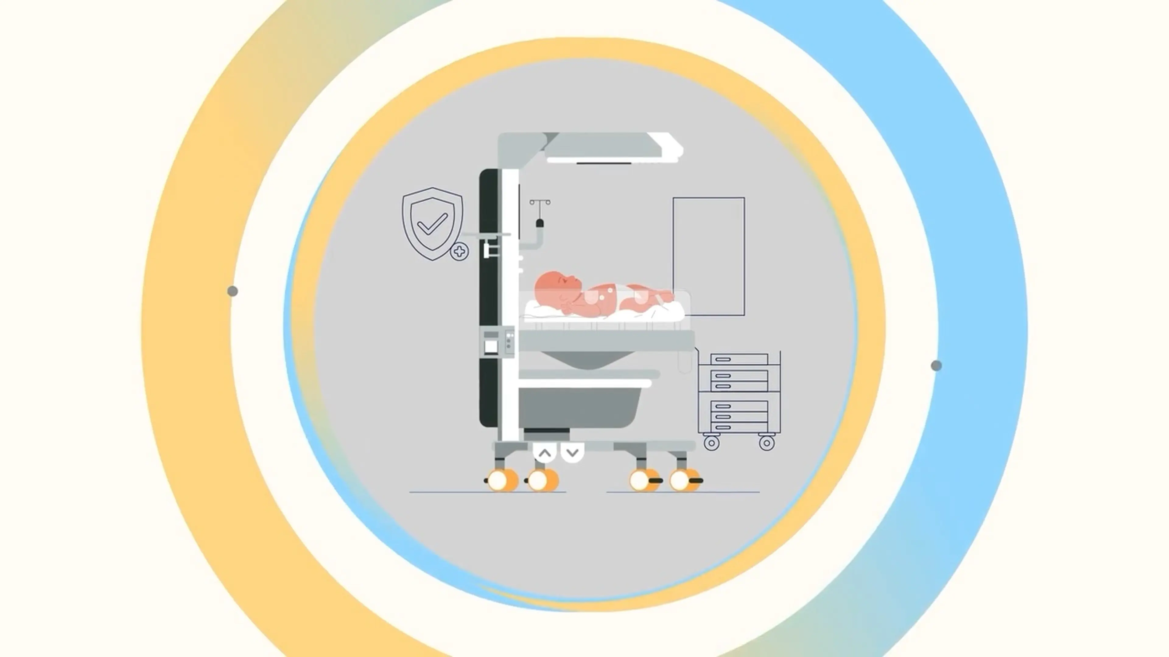 Newborn in an incubator, from a Motifmotion clinical-trial patient education video — English version