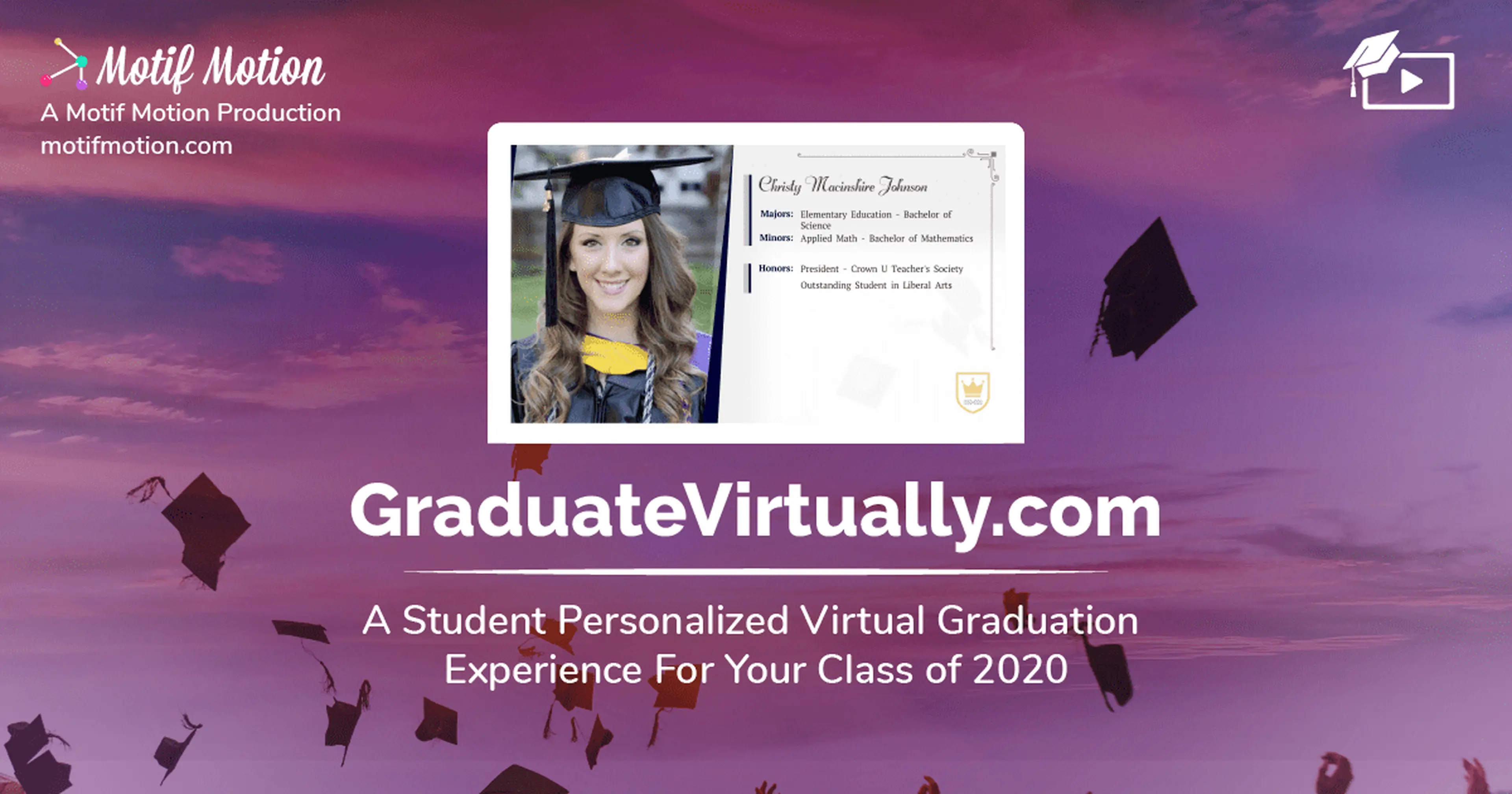 Social media ad for GraduateVirtually.com featuring a personalized graduation video slide