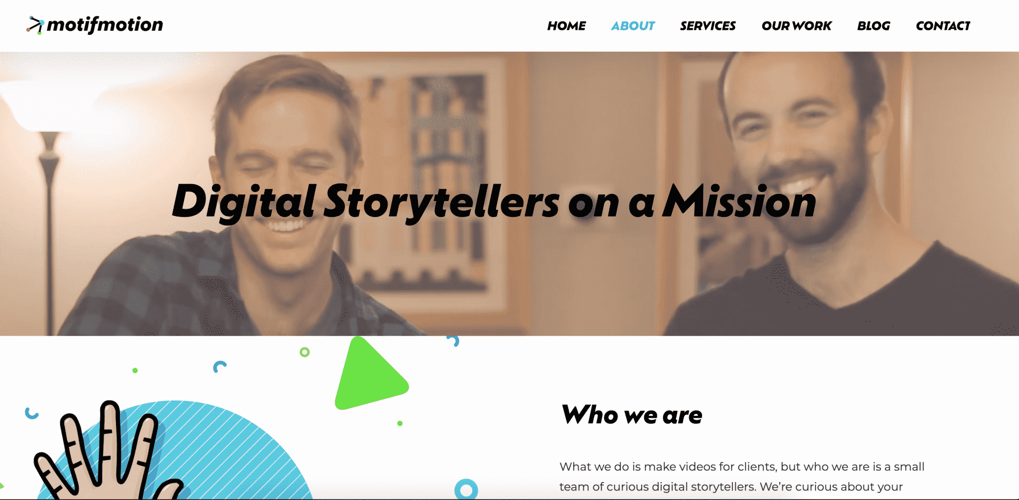 Two Motifmotion team members laughing together — the studio behind effective video marketing